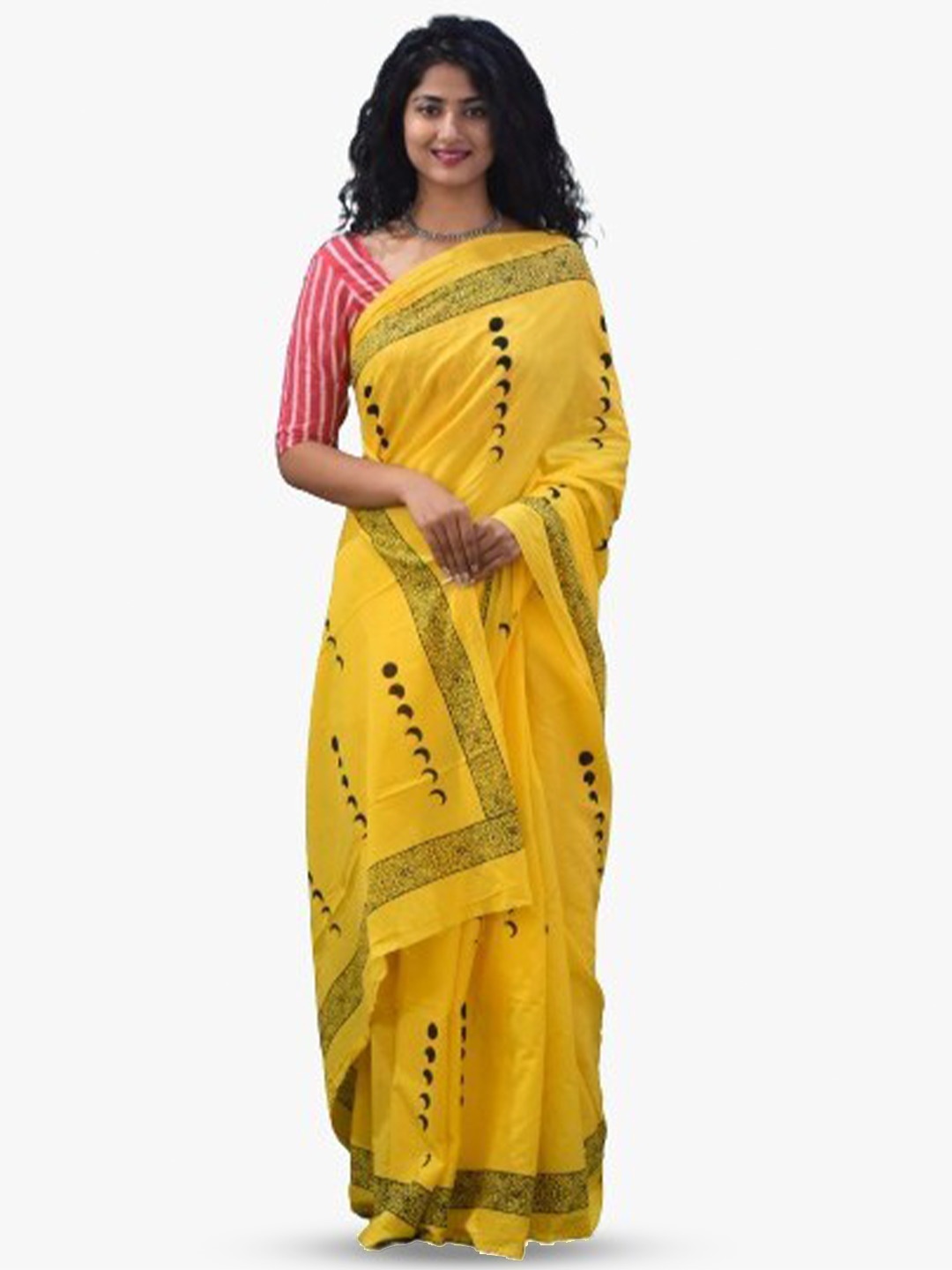 

clothonus Ethnic Motifs Printed Ikat Pure Cotton Saree, Yellow