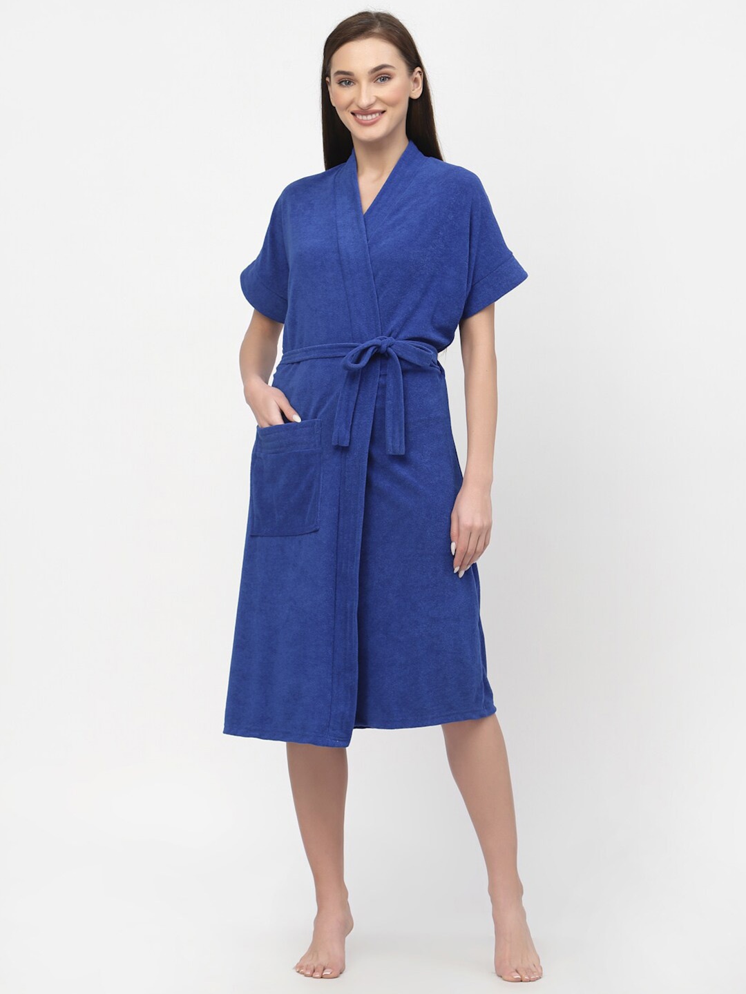

POORAK Women Shawl Collar Bath Robe With A Fabric Belt, Blue