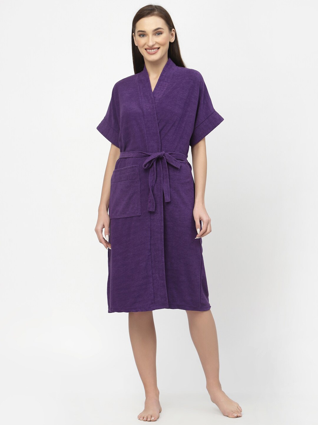 

POORAK Women Shawl Collar Bath Robe With A Fabric Belt, Purple