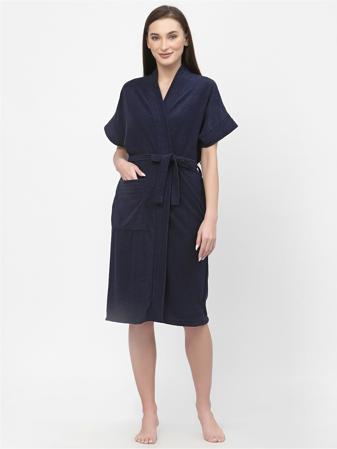 

POORAK Navy Blue Shawl Collar Bath Robe