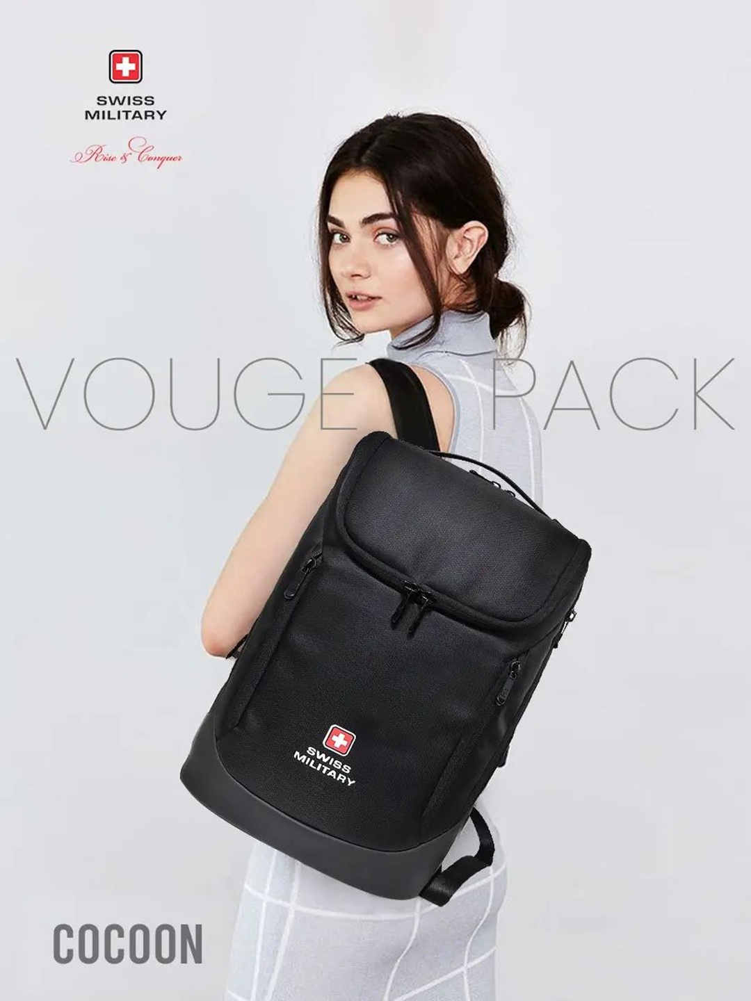 

SWISS MILITARY Unisex Padded Laptop Backpack With Luggage Trolley Strap, Black
