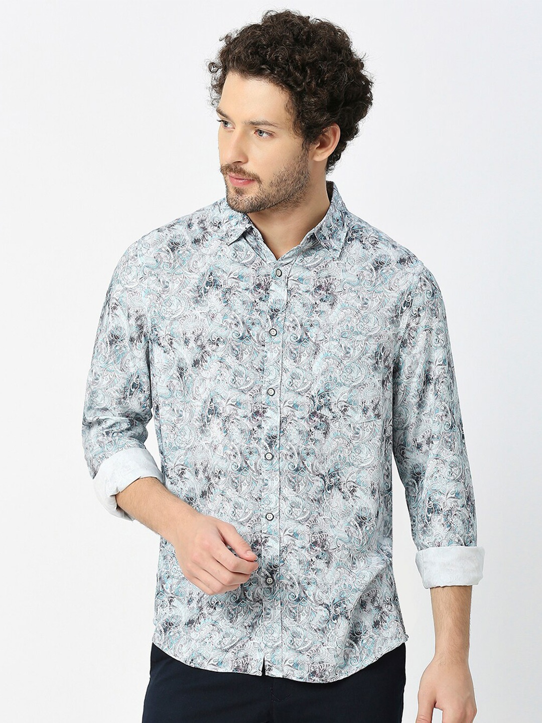 

VALEN CLUB Slim Fit Floral Printed Casual Shirt, Lavender