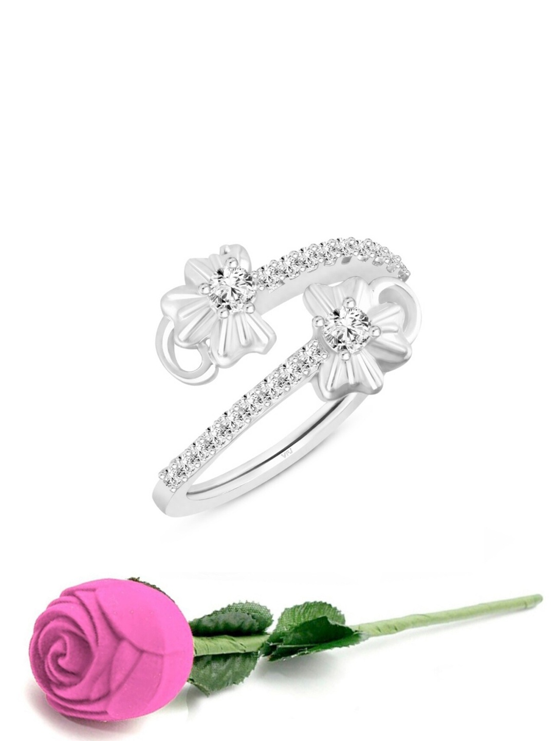 

Vighnaharta Rhodium-Plated CZ-Studded Adjustable Finger Ring, Silver