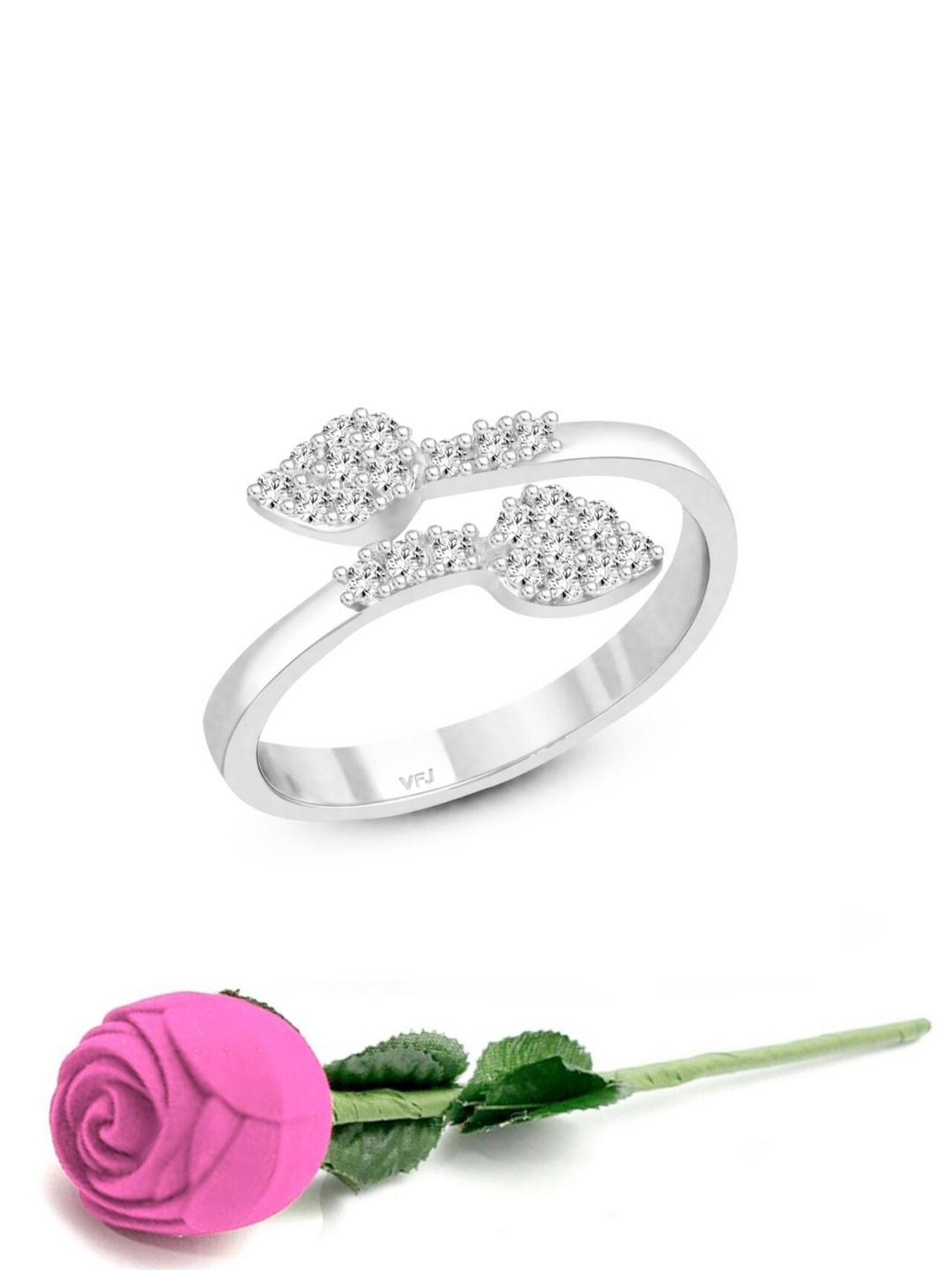 

Vighnaharta Rhodium-Plated CZ-Studded Adjustable Finger Ring, Silver