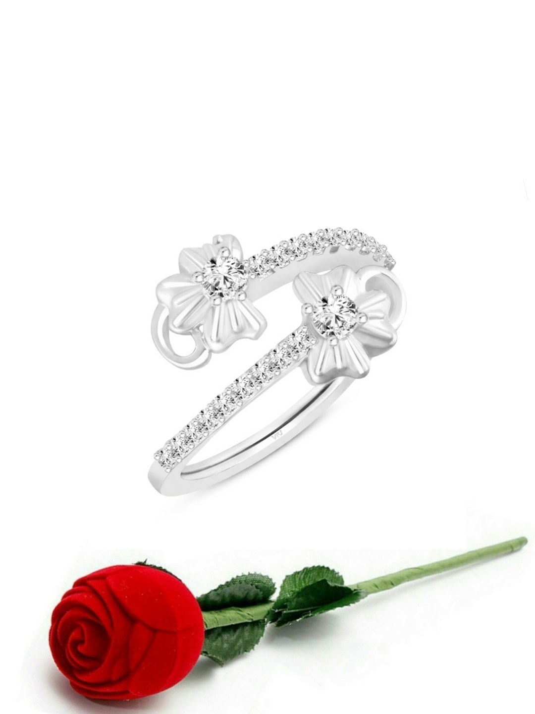 

Vighnaharta Rhodium-Plated CZ-Studded Adjustable Finger Ring, Silver