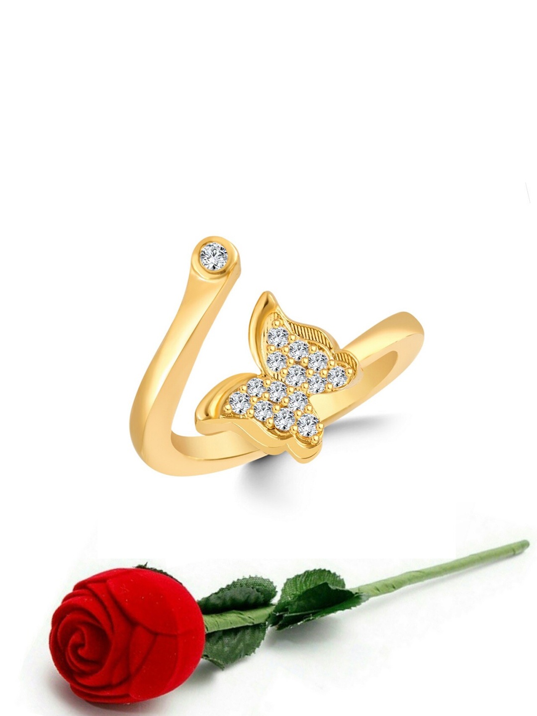 

Vighnaharta Gold-Plated CZ-Studded Adjustable Finger Ring