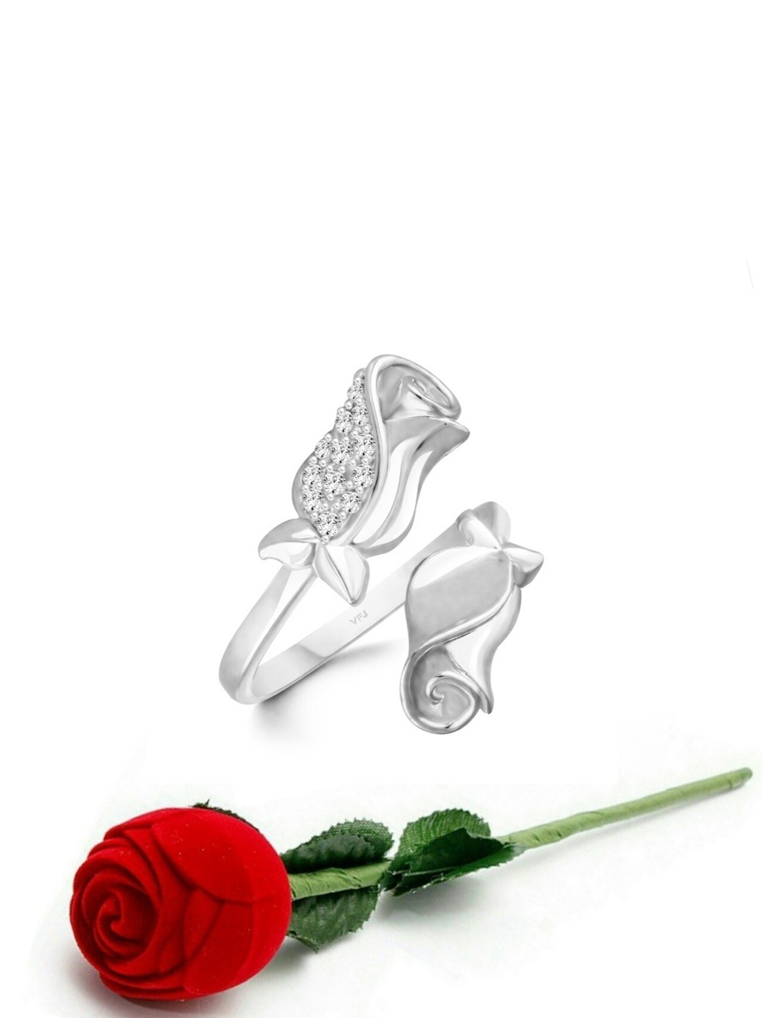 

Vighnaharta Rhodium Plated Cubic Zirconia Studded Adjustable Finger Ring, Silver