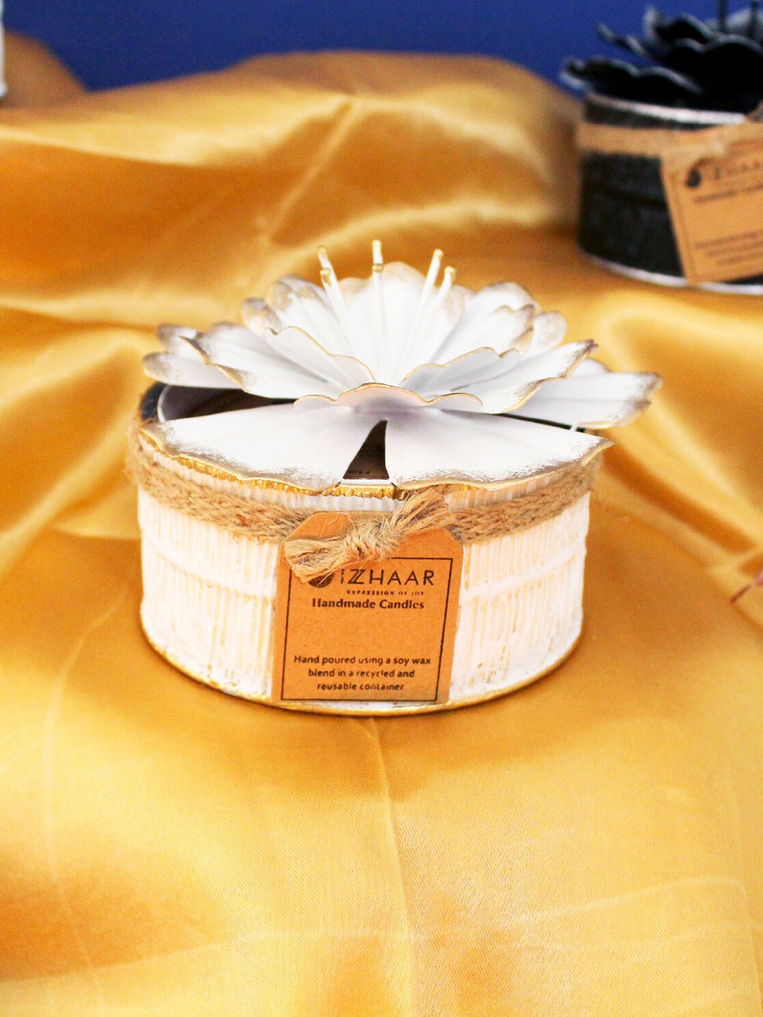 

Izzhaar White Midnight Hibiscus Scented Jar Candle With Floral Lid