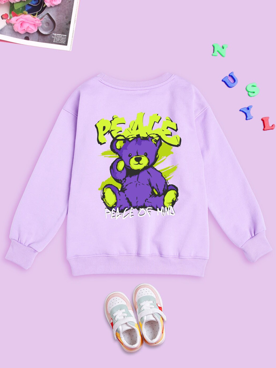 

BAESD Kids Graphic Printed Round Neck Long Sleeves Fleece Pullover Sweatshirt, Purple