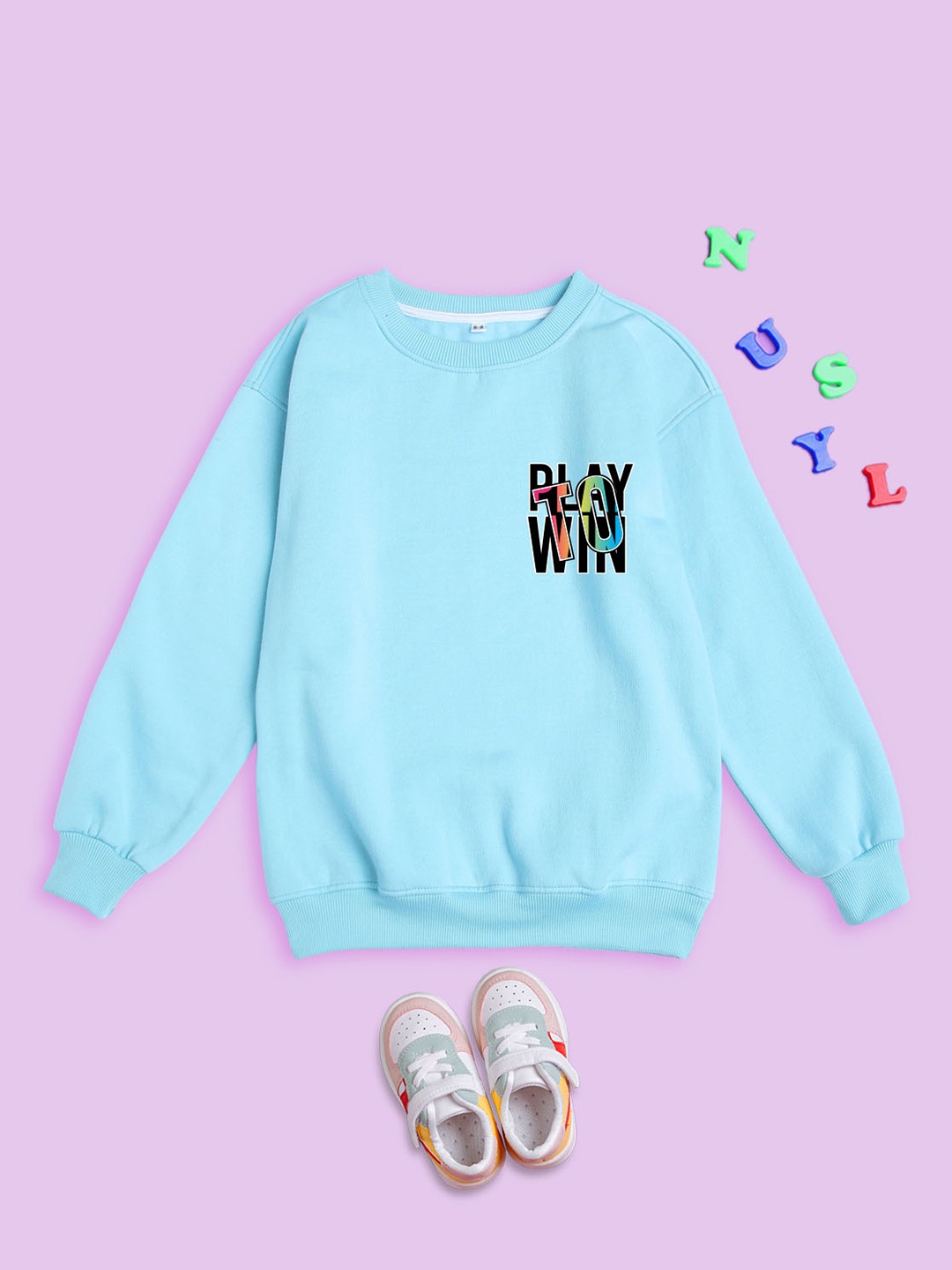 

BAESD Kids Typography Printed Round Neck Long Sleeves Fleece Pullover Oversized Sweatshirt, Blue