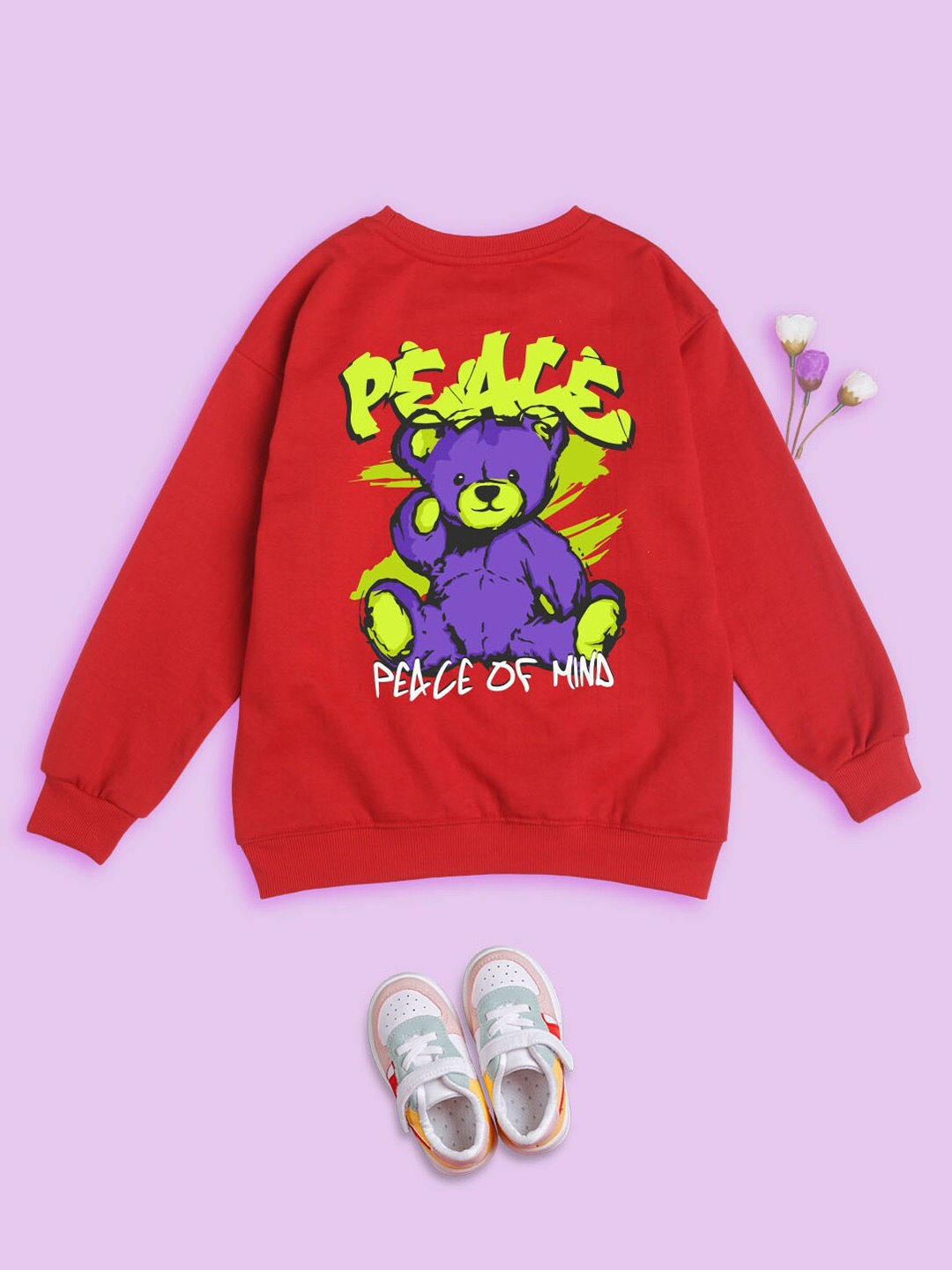 

BAESD Kids Graphic Printed Round Neck Long Sleeves Fleece Pullover Sweatshirt, Red