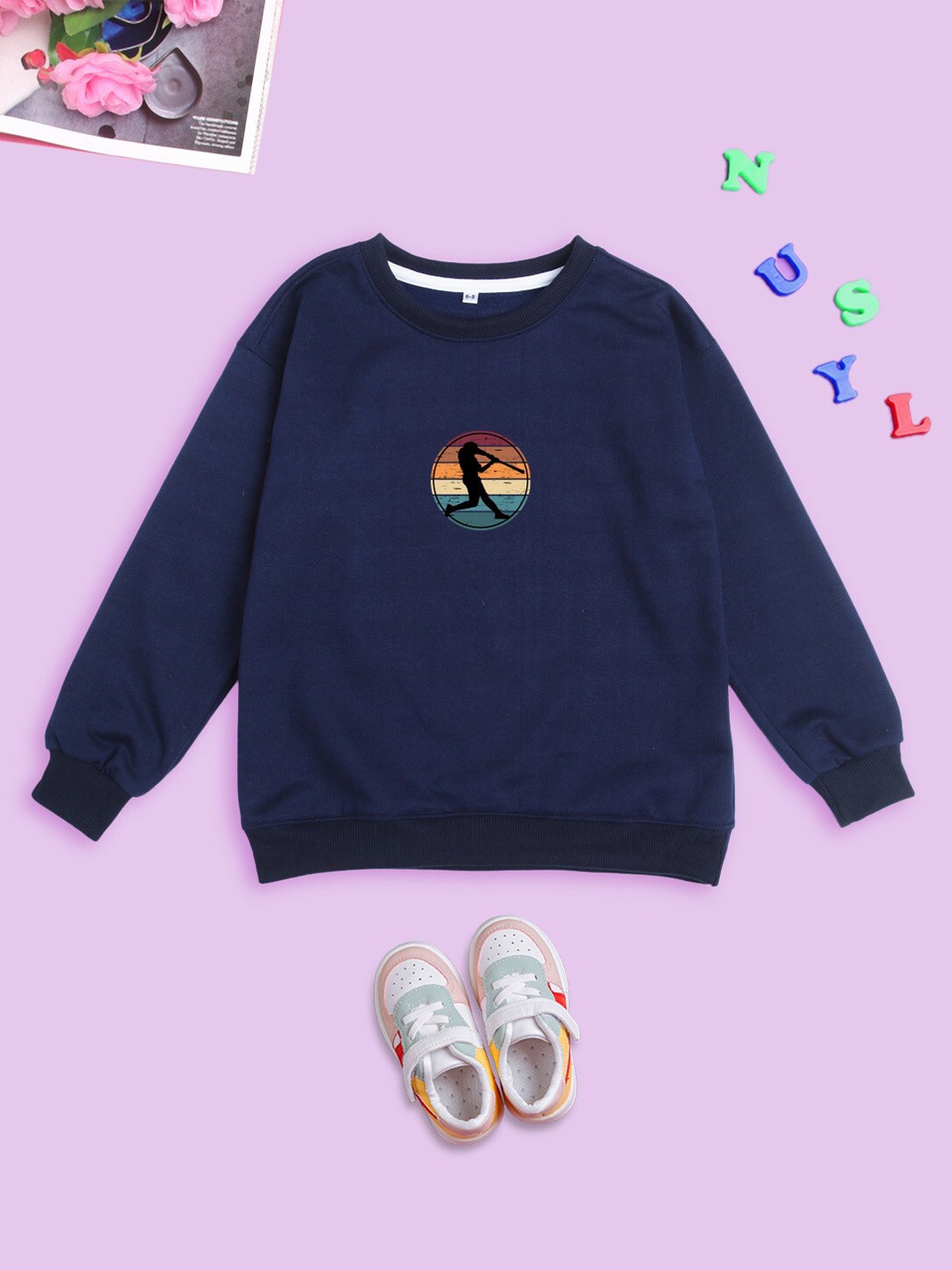 

BAESD Kids Graphic Printed Fleece Oversized Sweatshirt, Navy blue