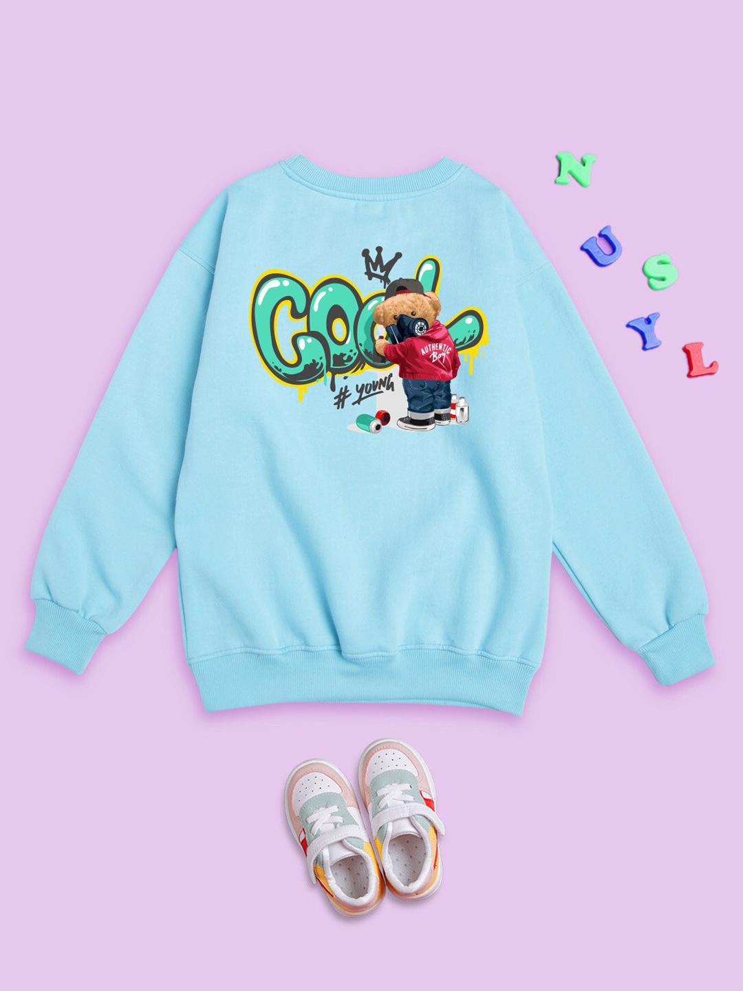 

BAESD Kids Typography Printed Fleece Oversized Sweatshirt, Blue
