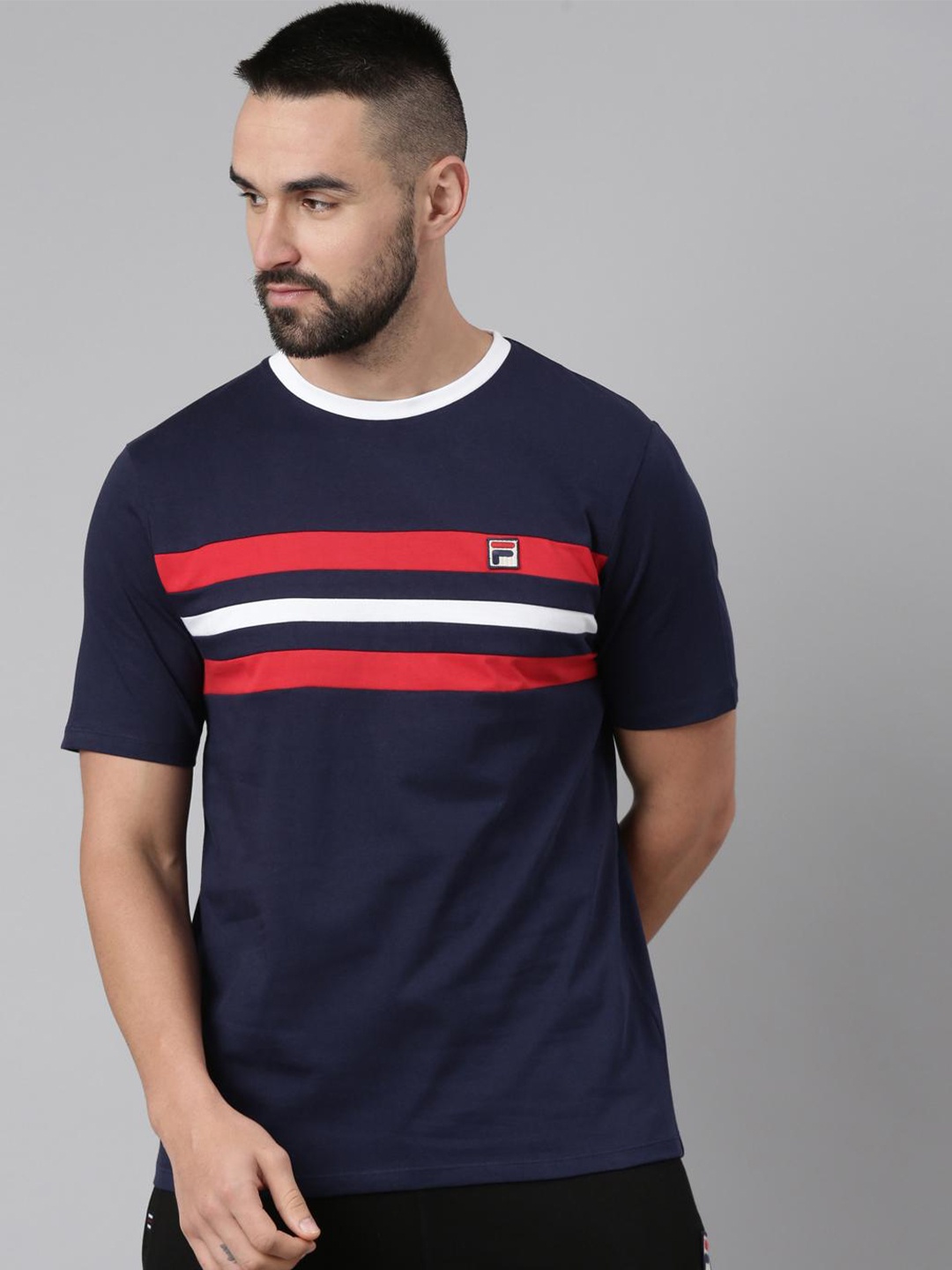 

FILA Round Neck Short Sleeves Striped T-shirt, Navy blue