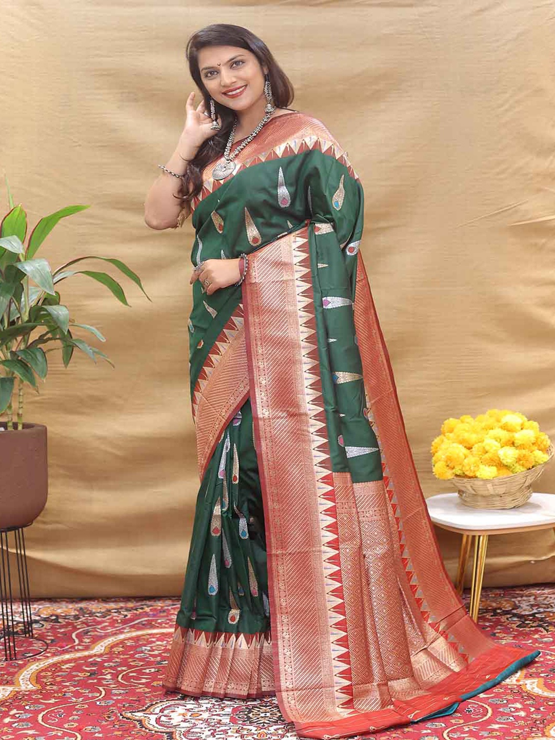 

Mitera Woven Design Zari Art Silk Saree, Green