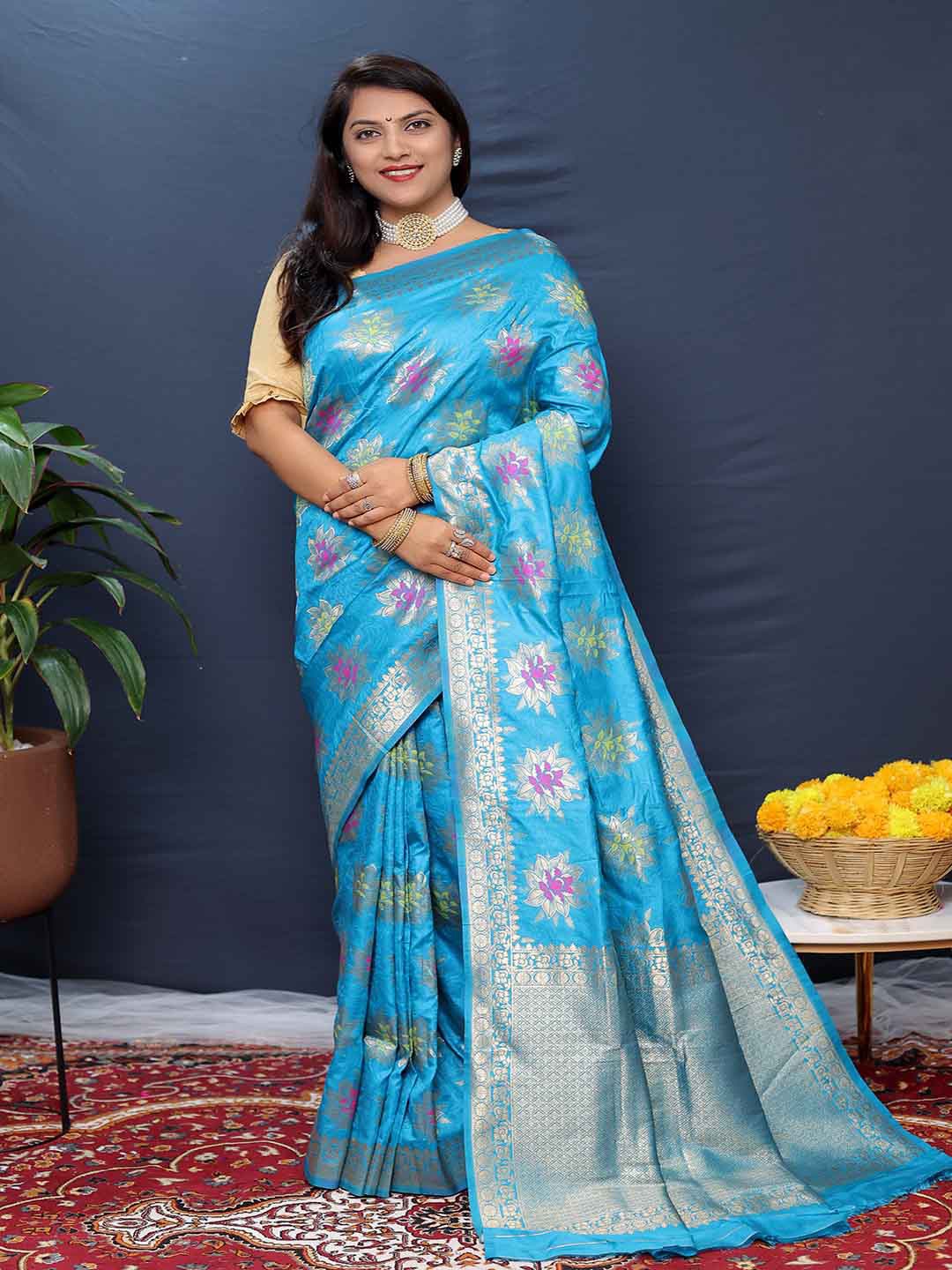 

Mitera Woven Design Zari Art Silk Saree, Blue