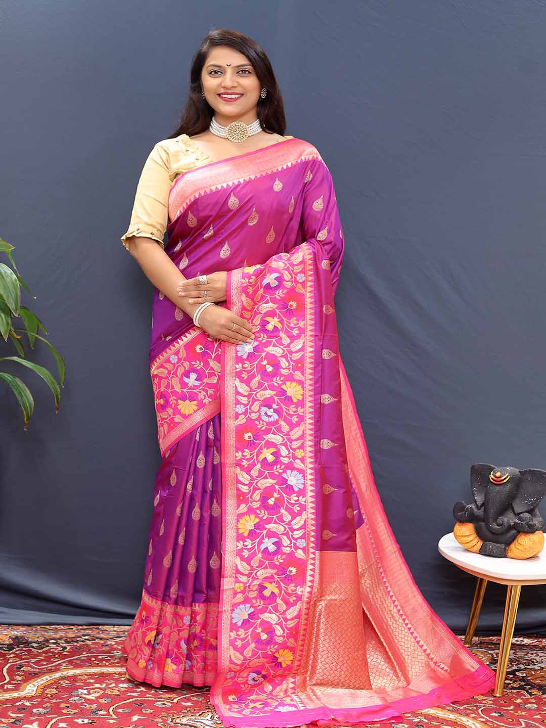 

Mitera Ethnic Motifs Zari Art Silk Designer Saree, Purple