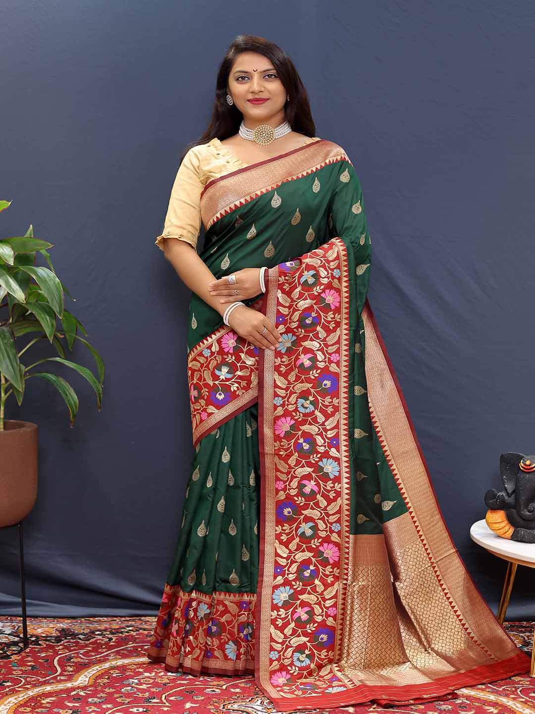 

Mitera Woven Design Zari Art Silk Saree, Green