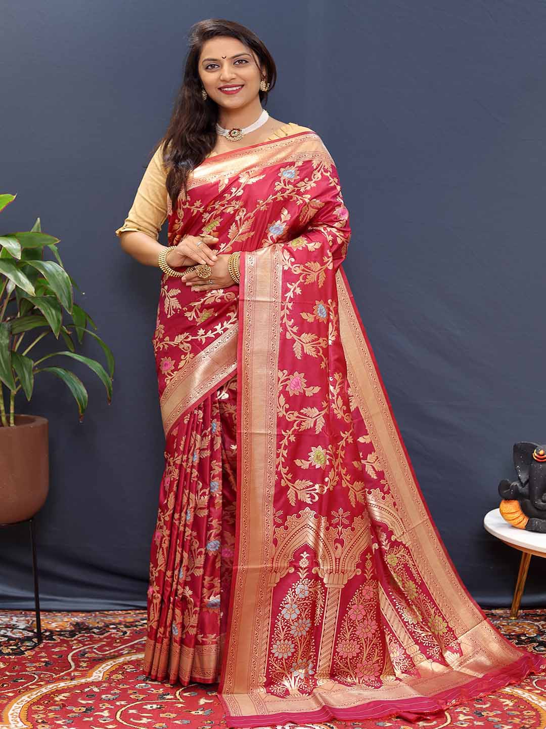 

Mitera Woven Design Zari Art Silk Saree, Pink