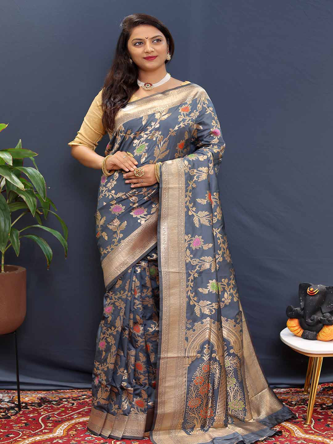

Mitera Woven Design Zari Art Silk Saree, Grey