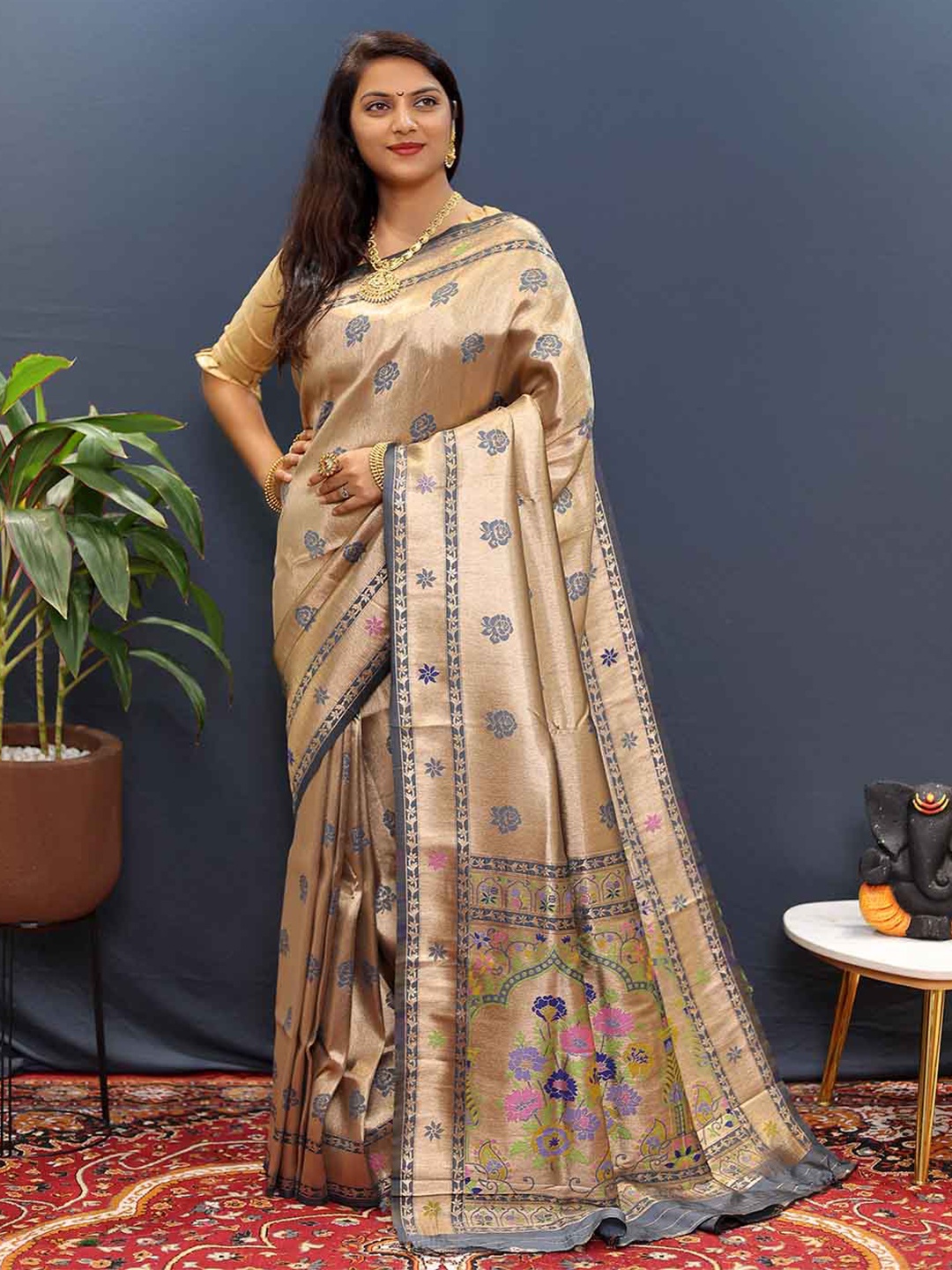 

Mitera Woven Design Zari Art Silk Saree, Grey