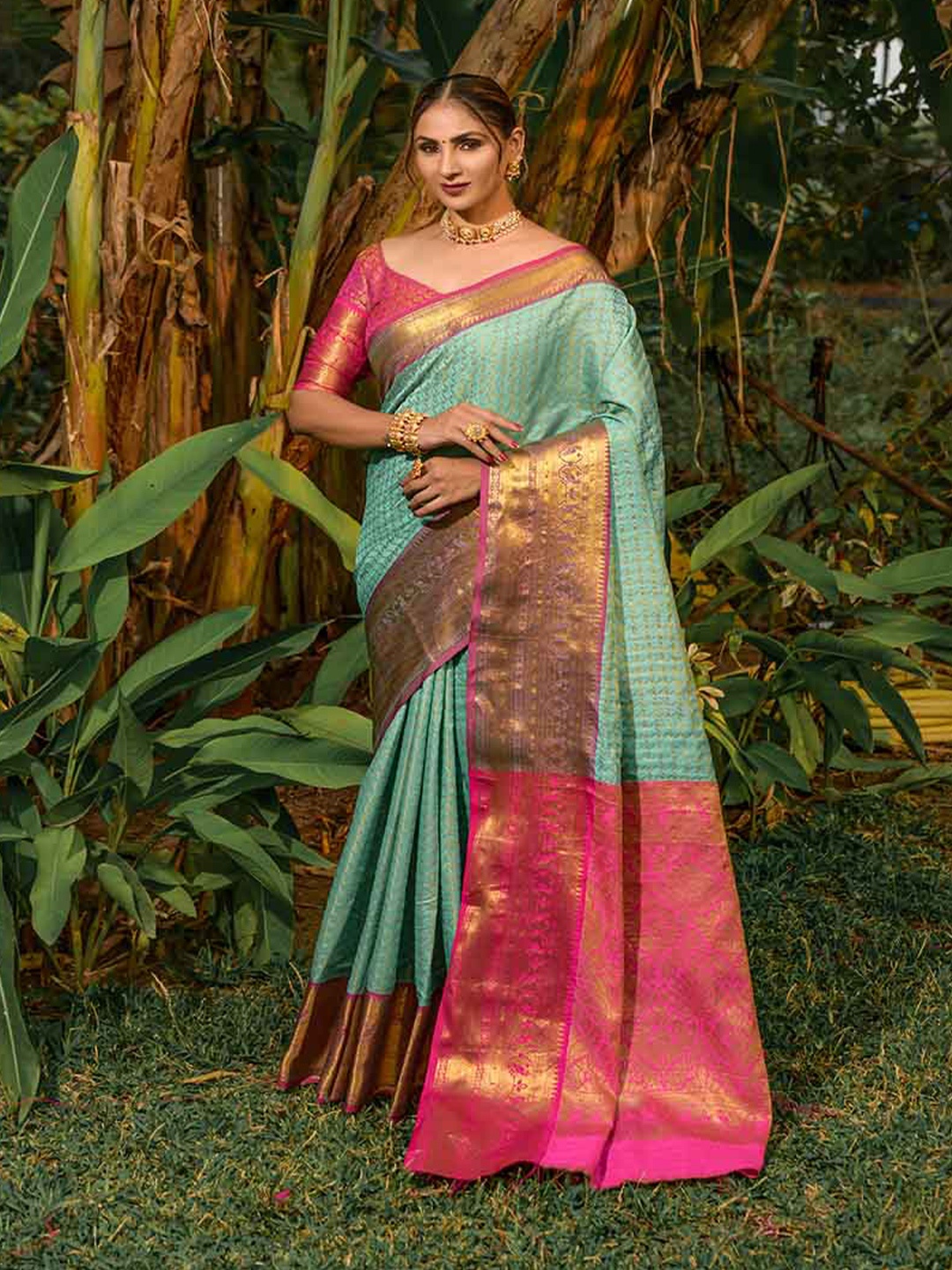 

Mitera Ethnic Zari Art Silk Saree, Teal