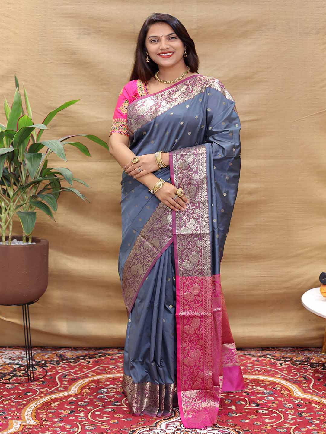 

Mitera Woven Design Zari Art Silk Saree, Grey