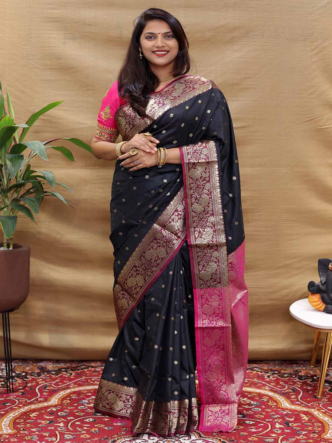 

Mitera Woven Design Zari Art Silk Saree, Black