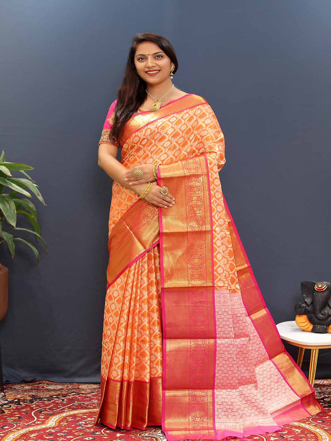 

Mitera Woven Design Zari Art Silk Saree, Orange