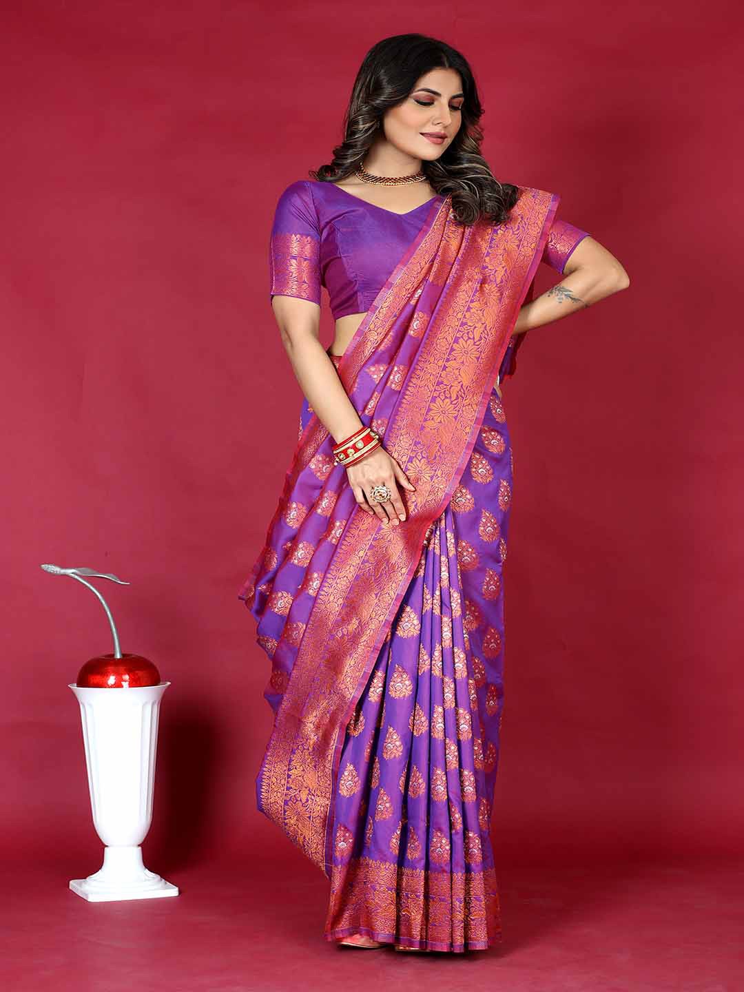 

Mitera Woven Design Zari Art Silk Saree, Purple