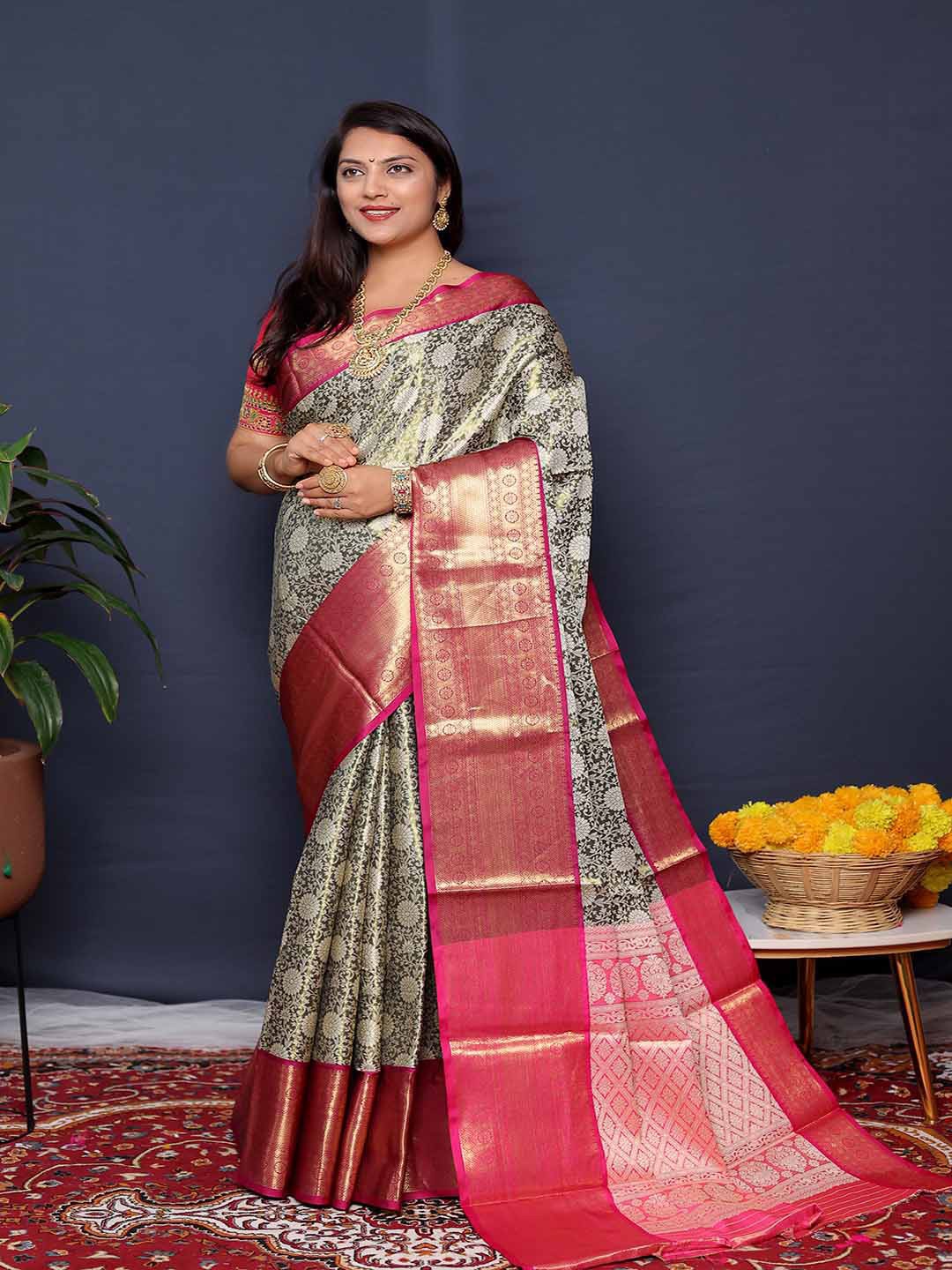 

Mitera Floral Zari Art Silk Saree, Black
