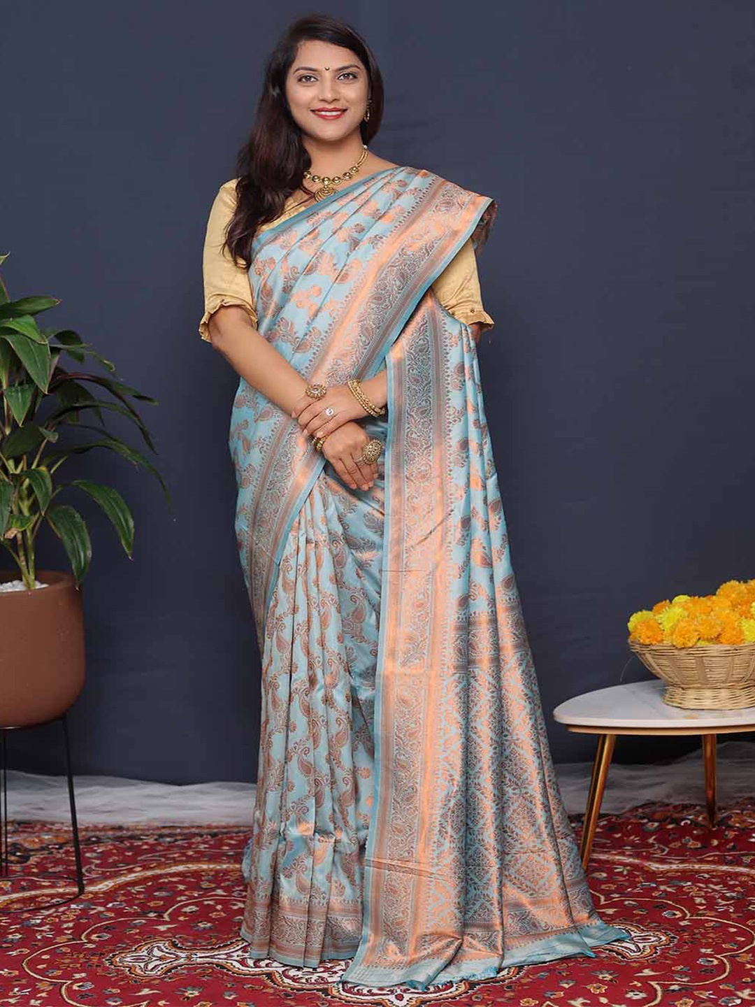 

Mitera Woven Design Zari Art Silk Saree, Blue
