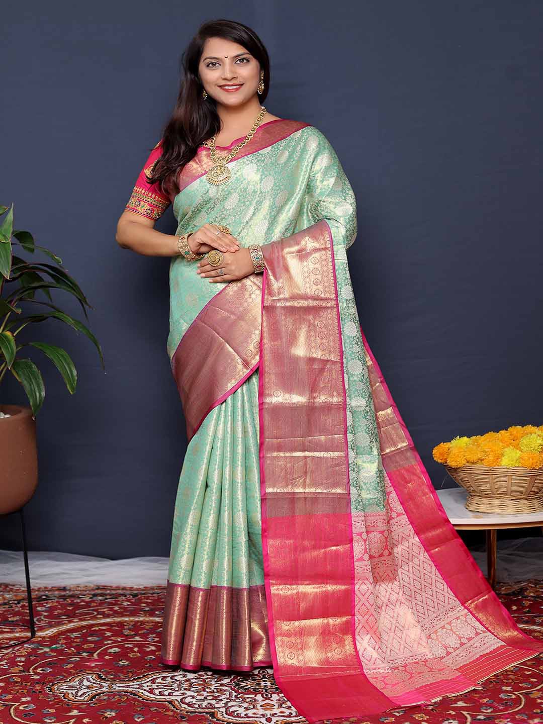

Mitera Woven Design Zari Art Silk Saree, Green