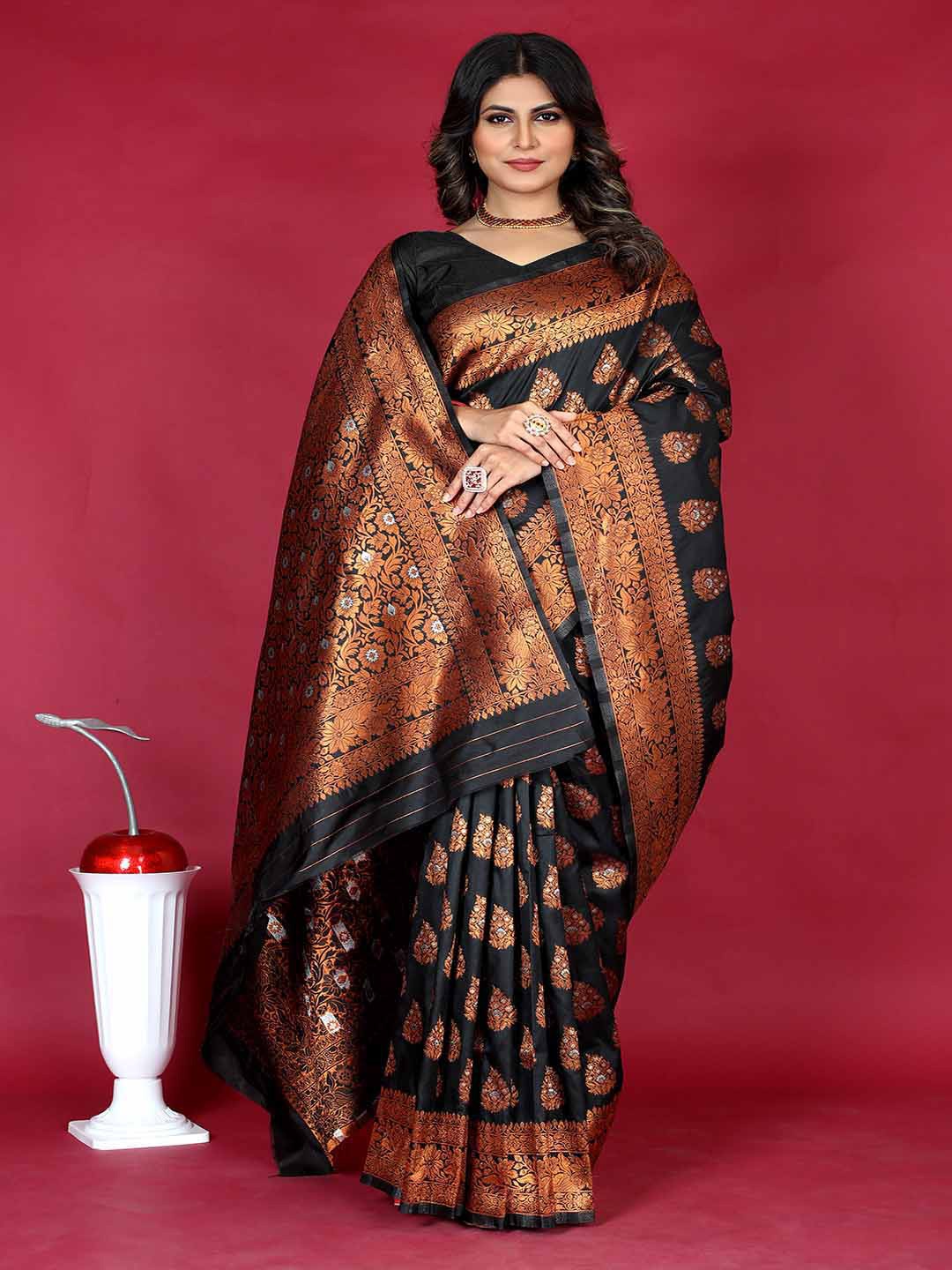 

Mitera Woven Design Zari Art Silk Saree, Black