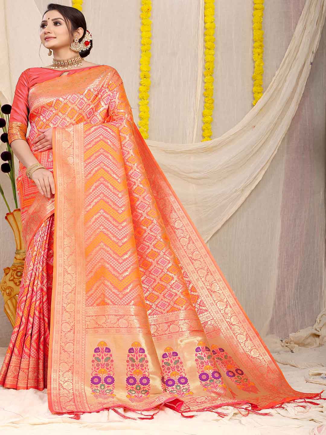 

Mitera Woven Design Zari Art Silk Saree, Orange