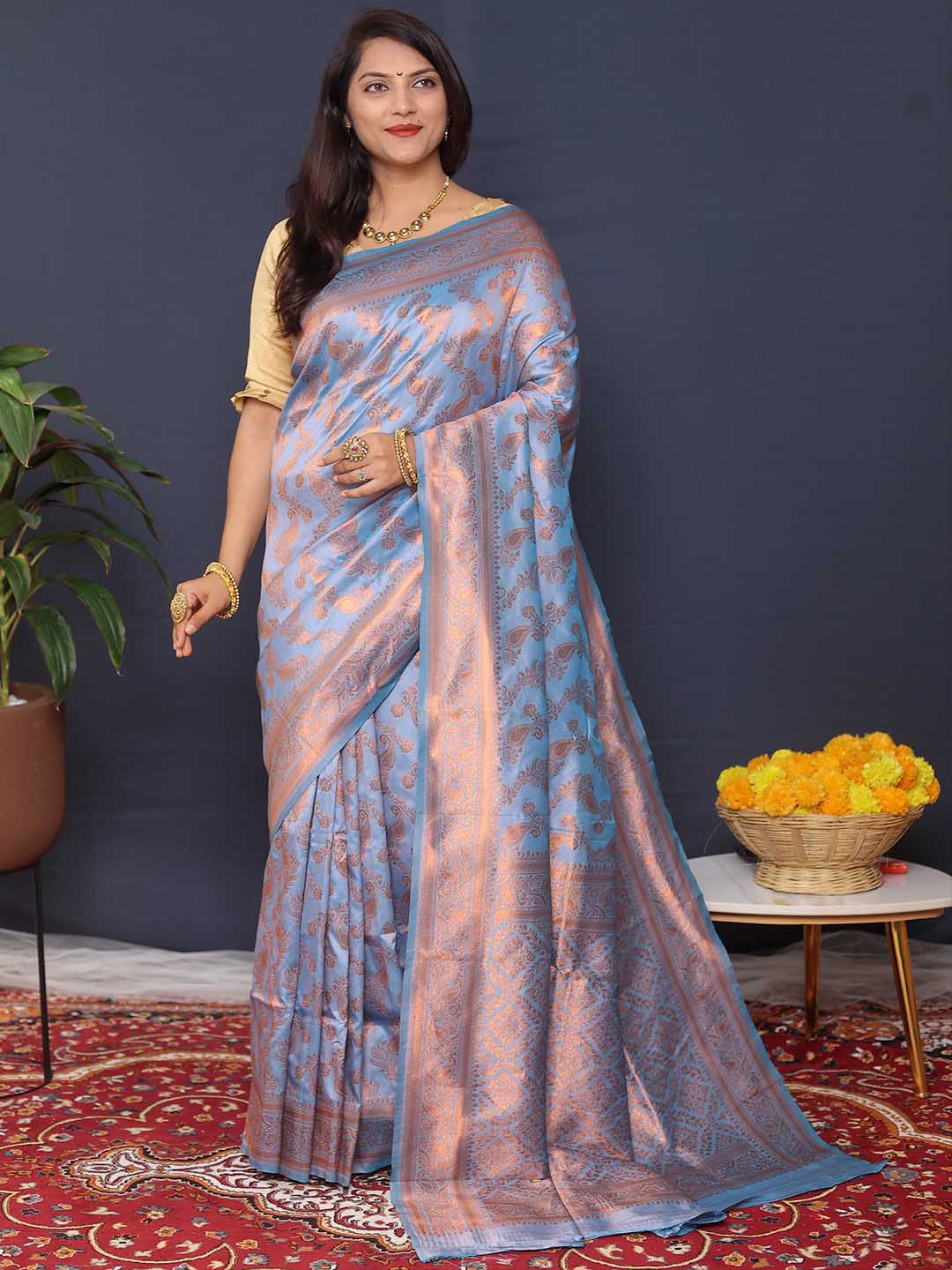

Mitera Woven Design Zari Art Silk Saree, Grey