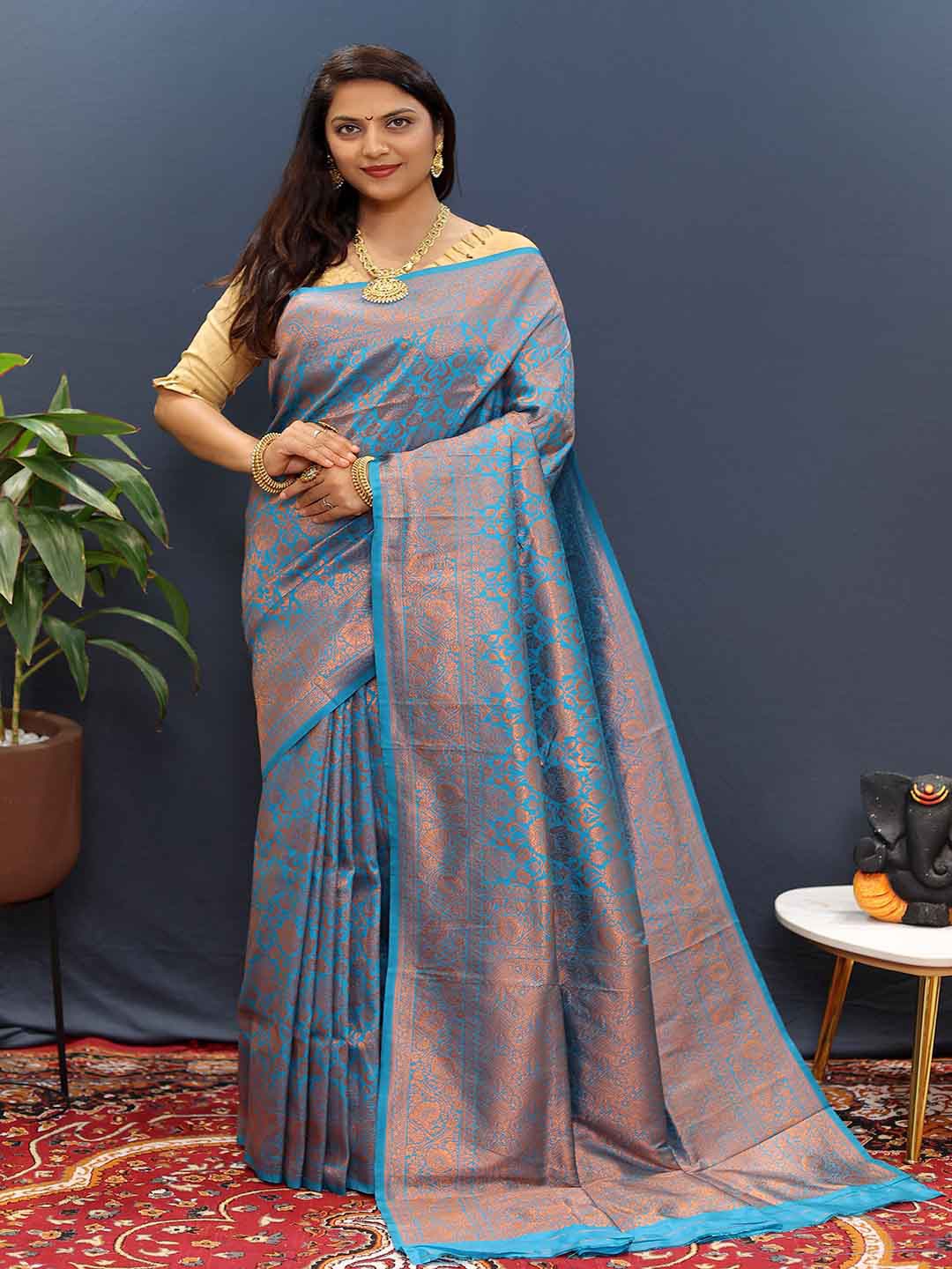 

Mitera Woven Design Zari Art Silk Saree, Blue