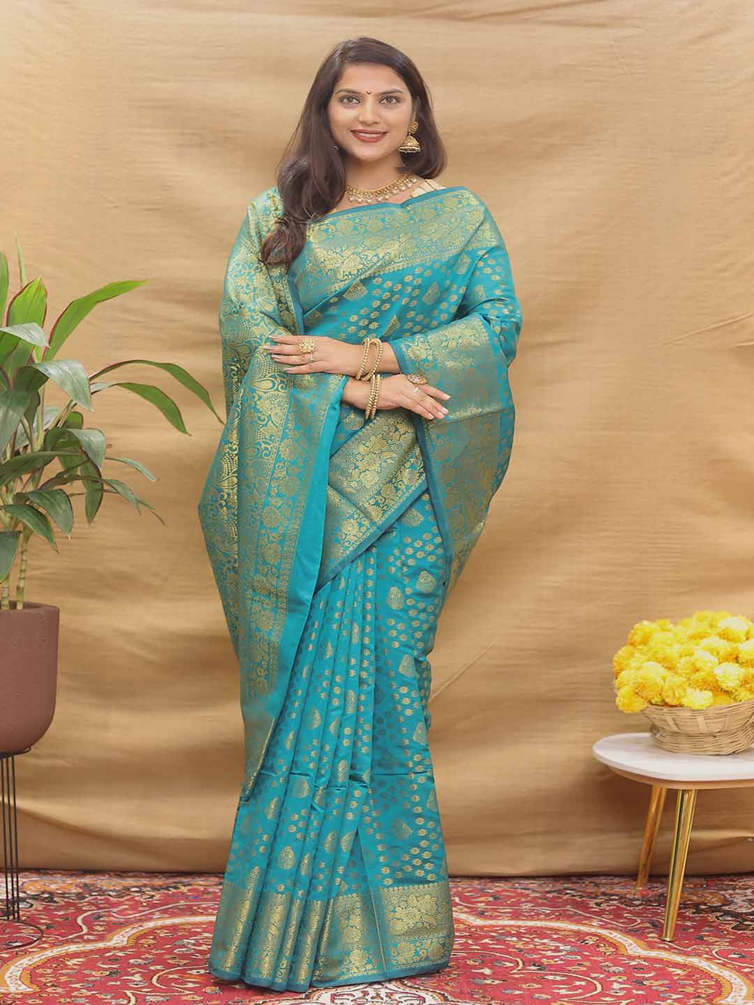 

Mitera Ethnic Motifs Woven Design Zari Saree, Blue