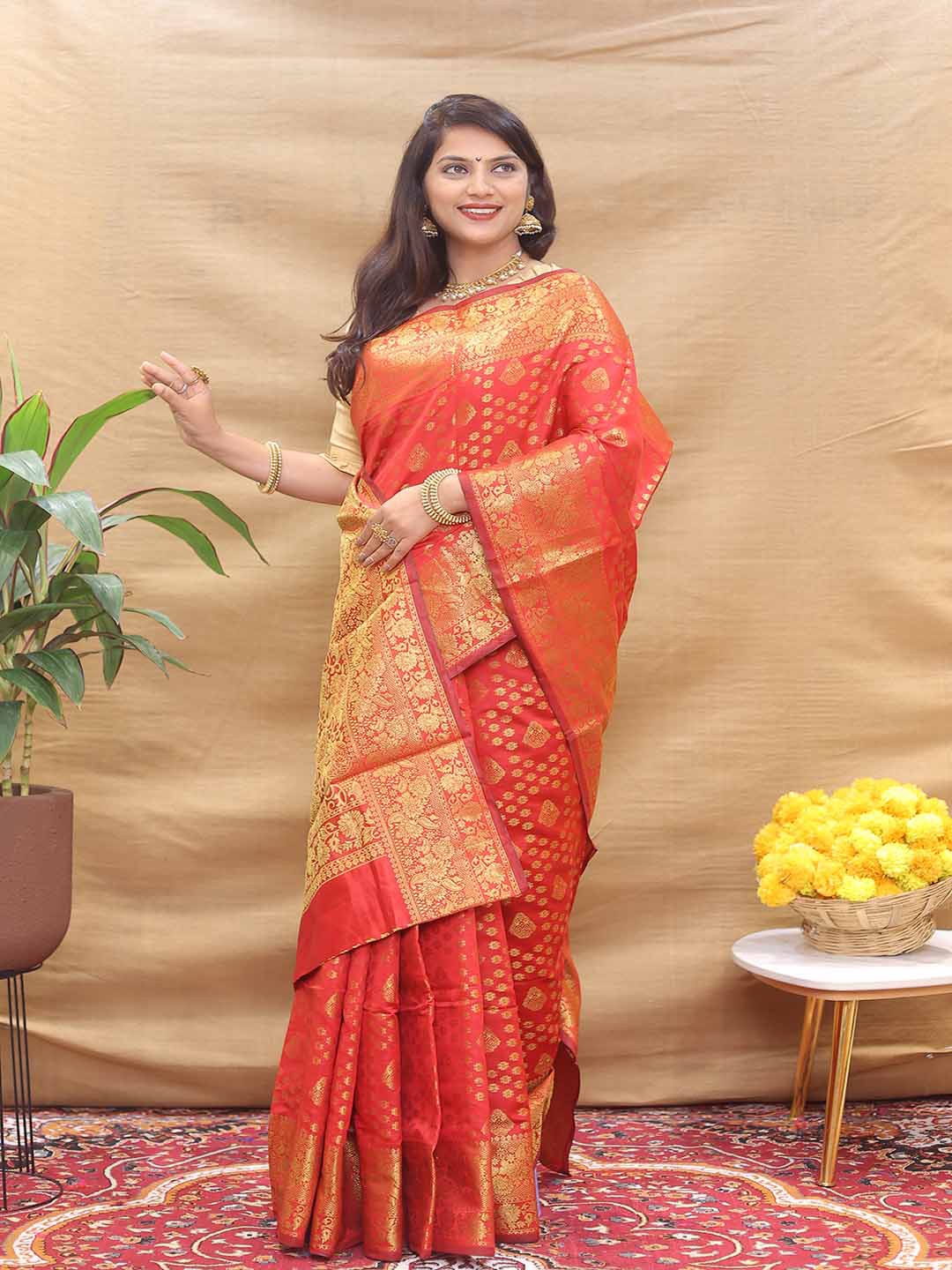

Mitera Ethnic Motifs Woven Design Zari Saree, Orange