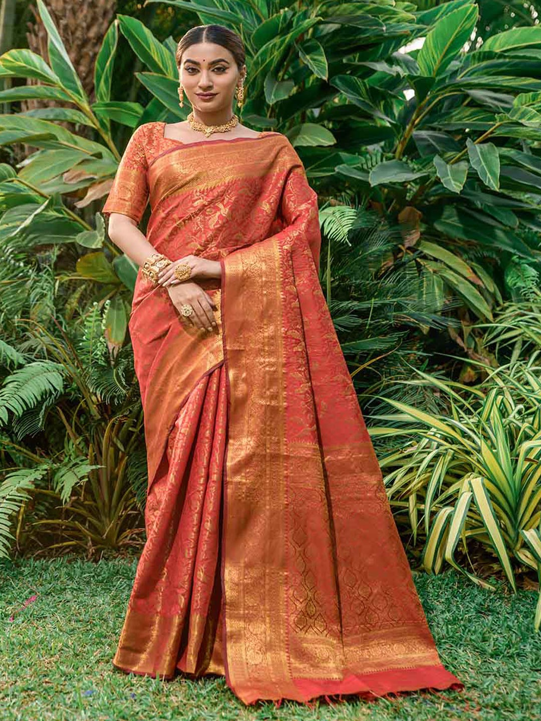 

Mitera Red & Gold Toned Woven Design Zari Art Silk Saree