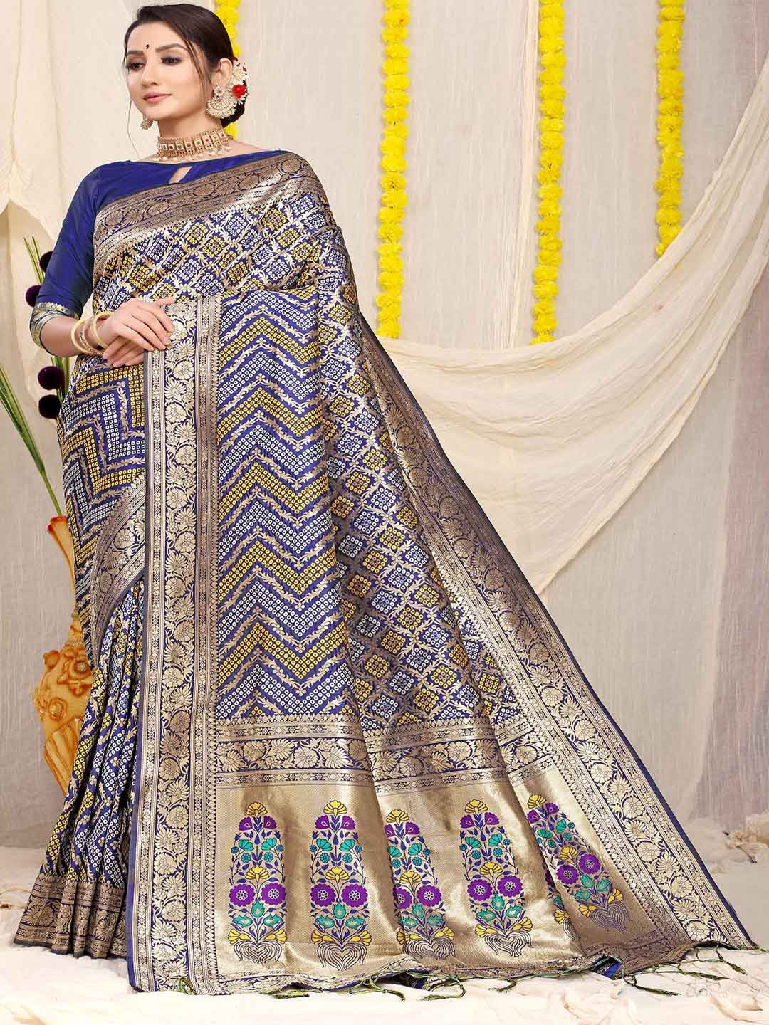 

Mitera Ethnic Motifs Woven Design Zari Saree, Blue