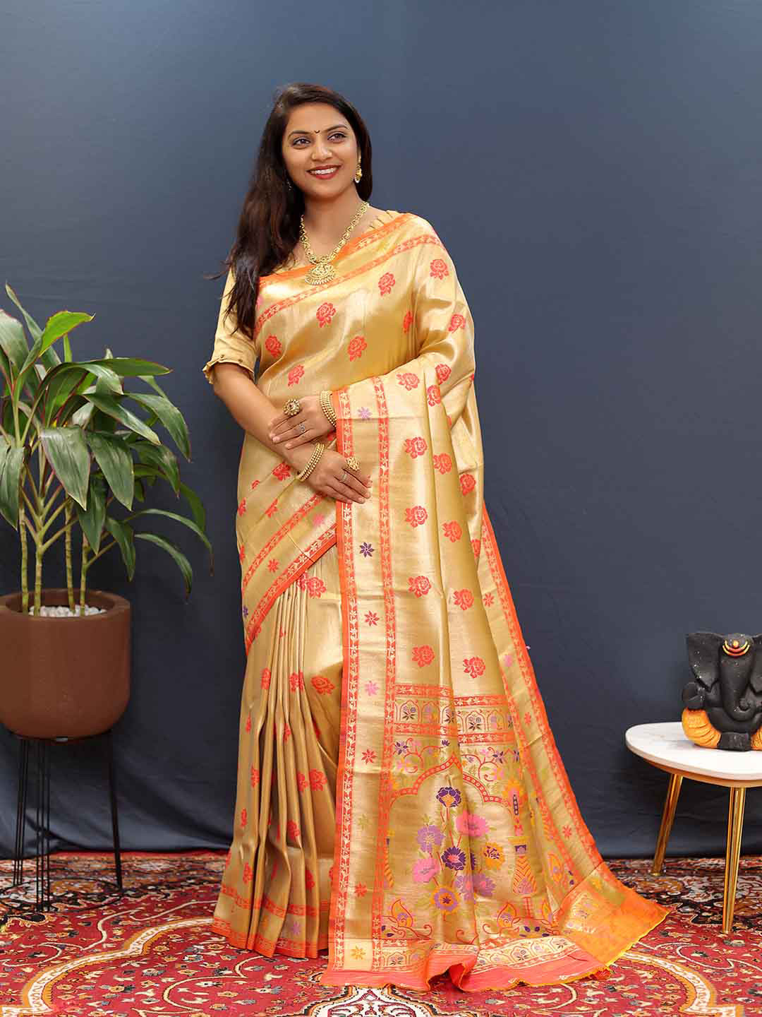 

Mitera Woven Design Zari Art Silk Saree, Orange