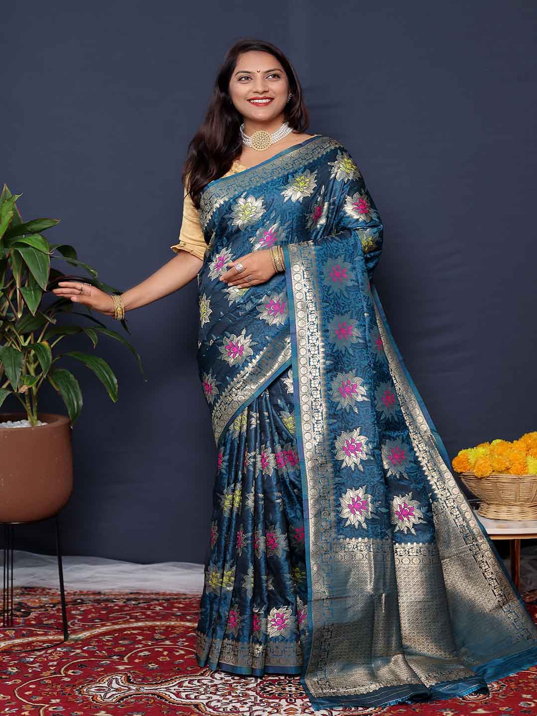 

Mitera Woven Design Zari Art Silk Saree, Blue
