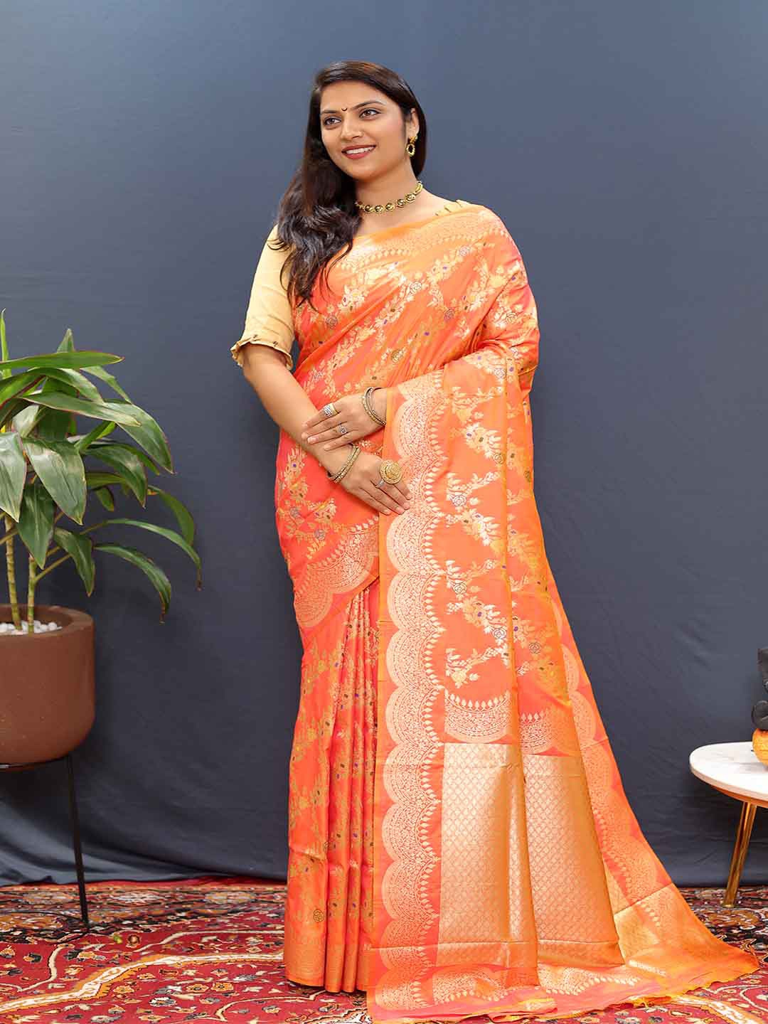 

Mitera Woven Design Zari Art Silk Saree, Orange