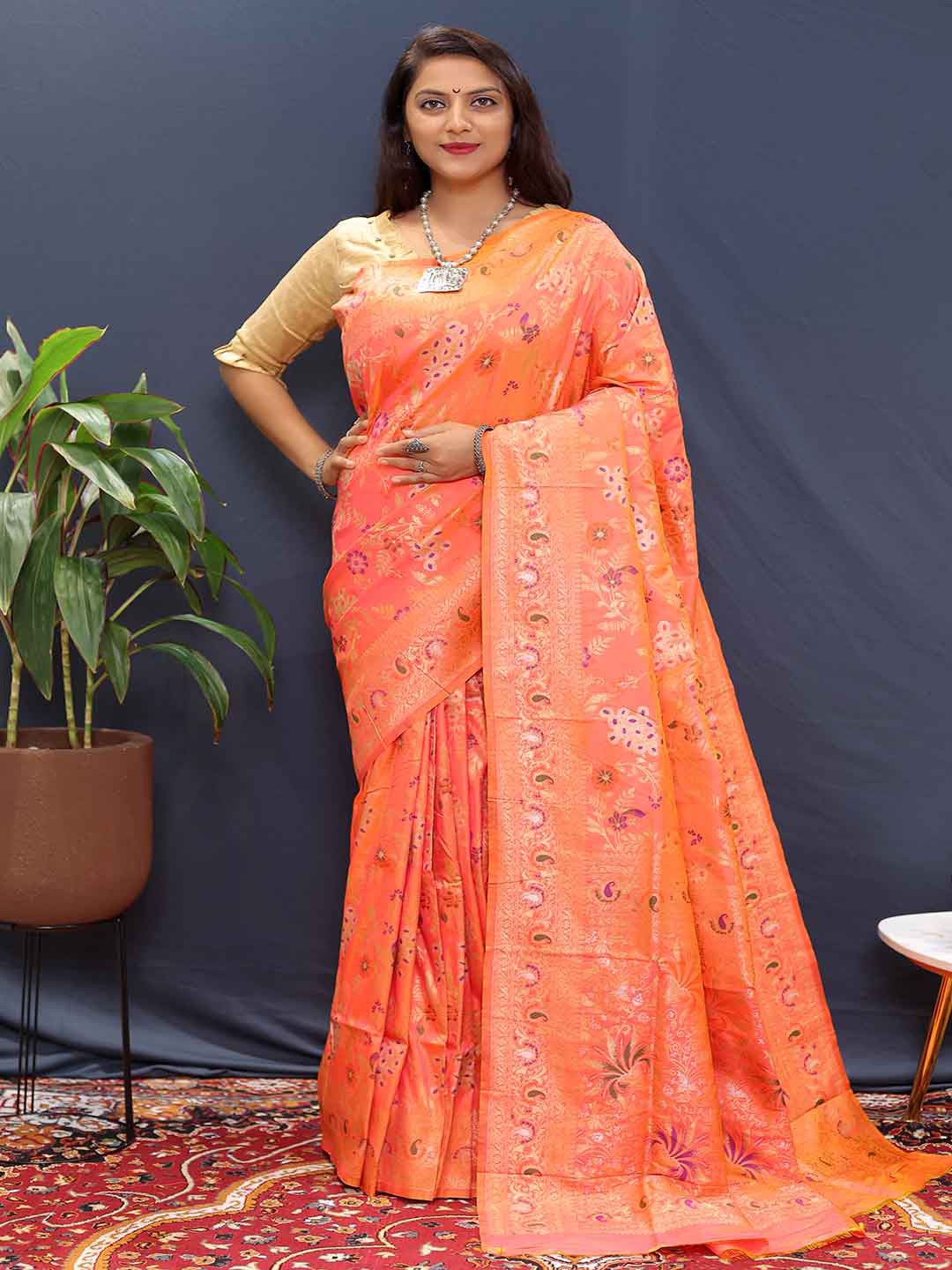

Mitera Woven Design Zari Art Silk Saree, Orange
