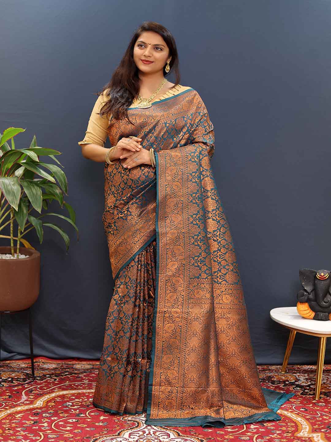 

Mitera Woven Design Zari Art Silk Saree, Navy blue