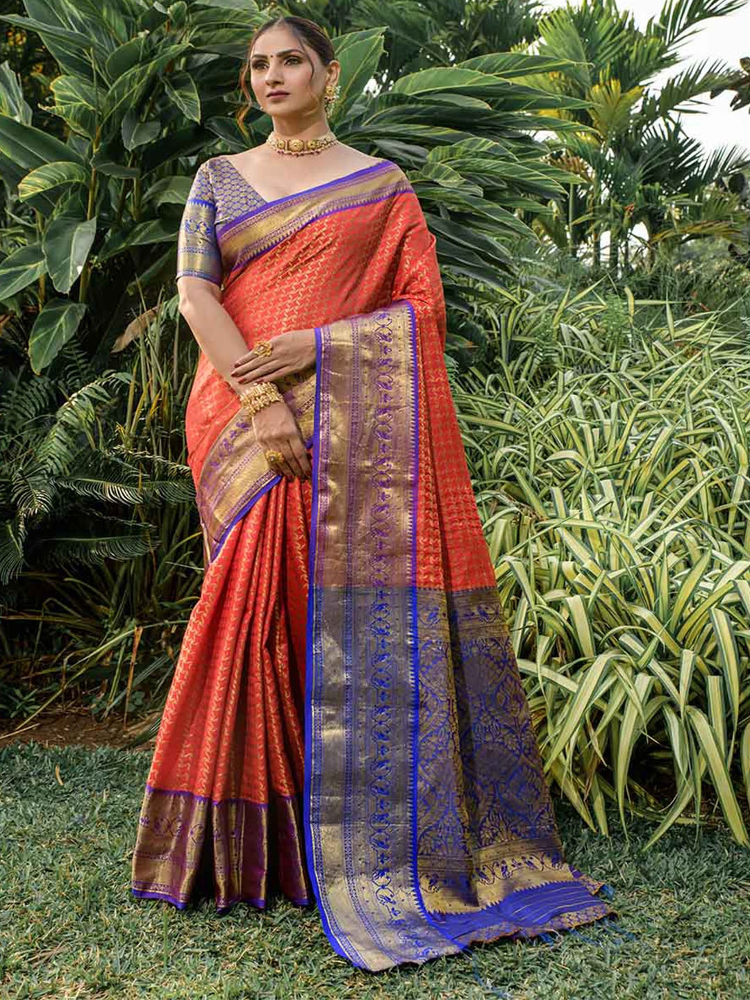 

Mitera Abstarct Woven Design Zari Saree, Orange