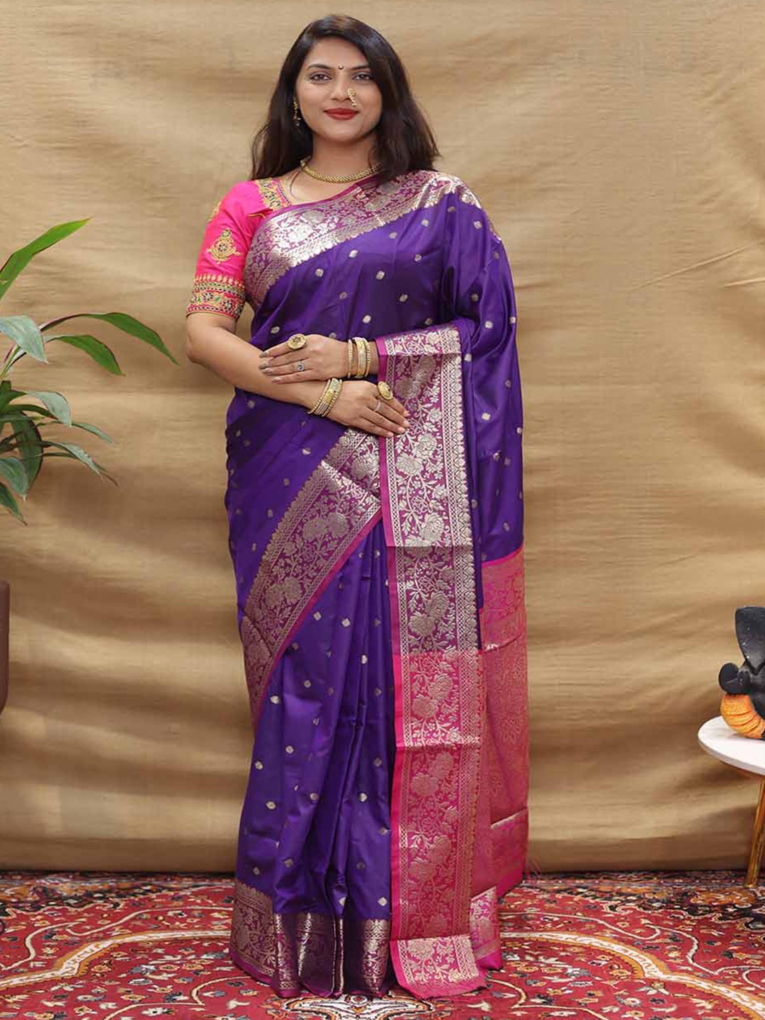 

Mitera Floral Woven Design Zari Saree, Purple