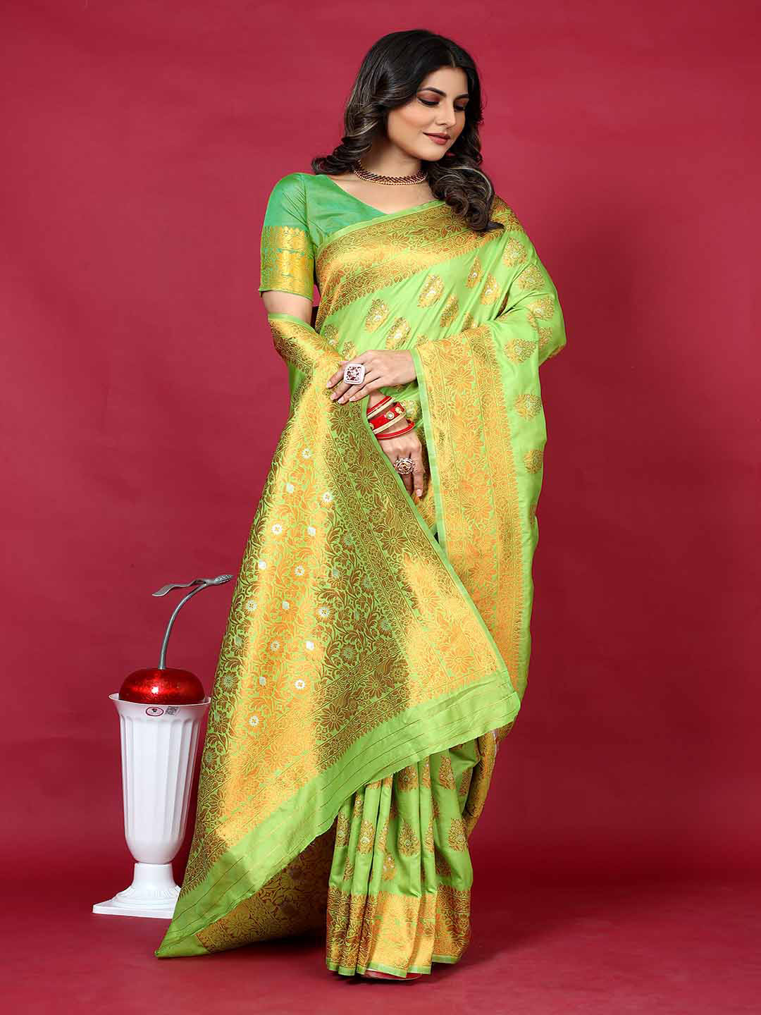 

Mitera Woven Design Art Silk Saree, Green