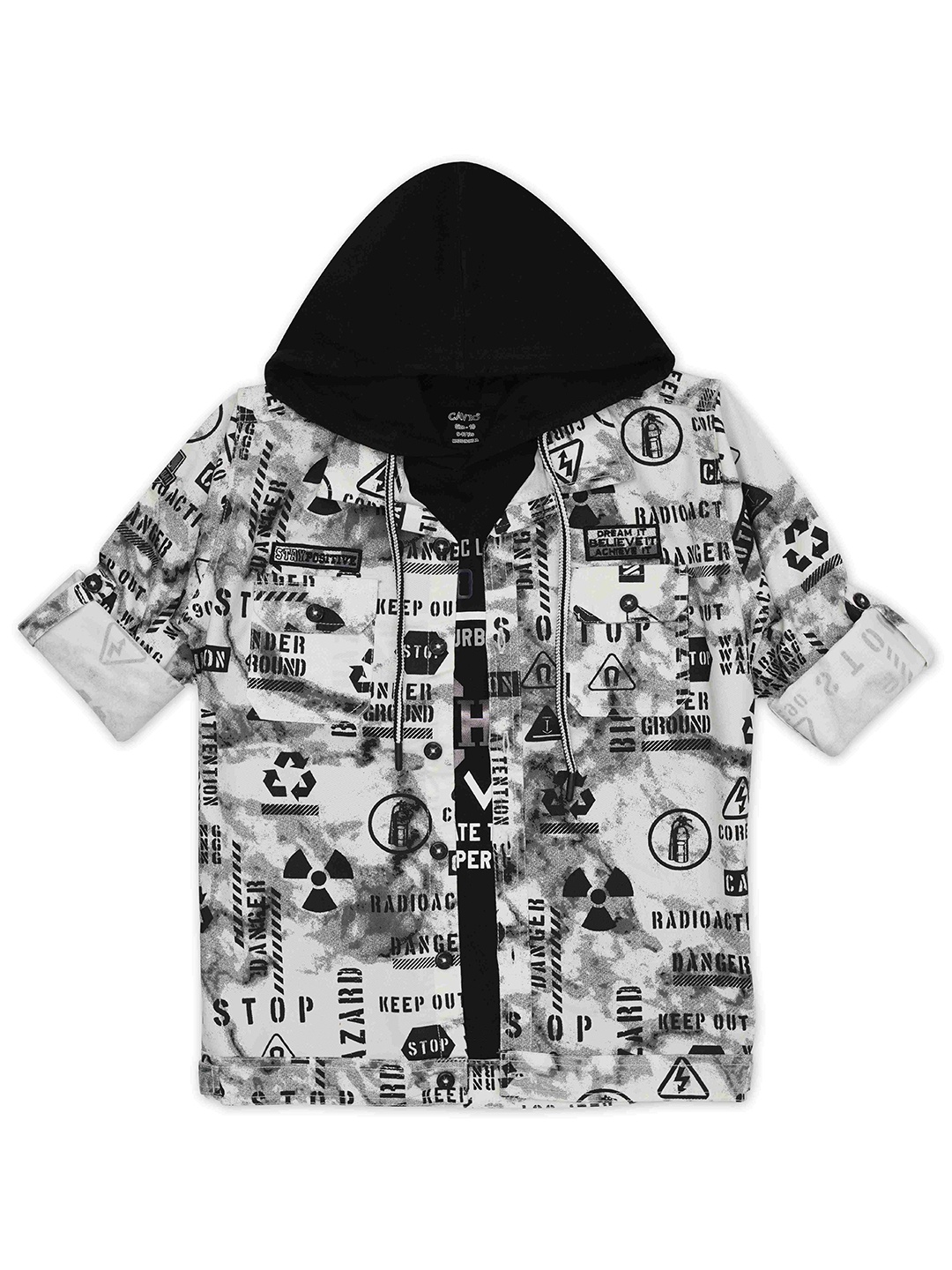 

CAVIO Boys Typography Printed Roll-Up Sleeves Cotton Casual Shirt & T-Shirt, Black